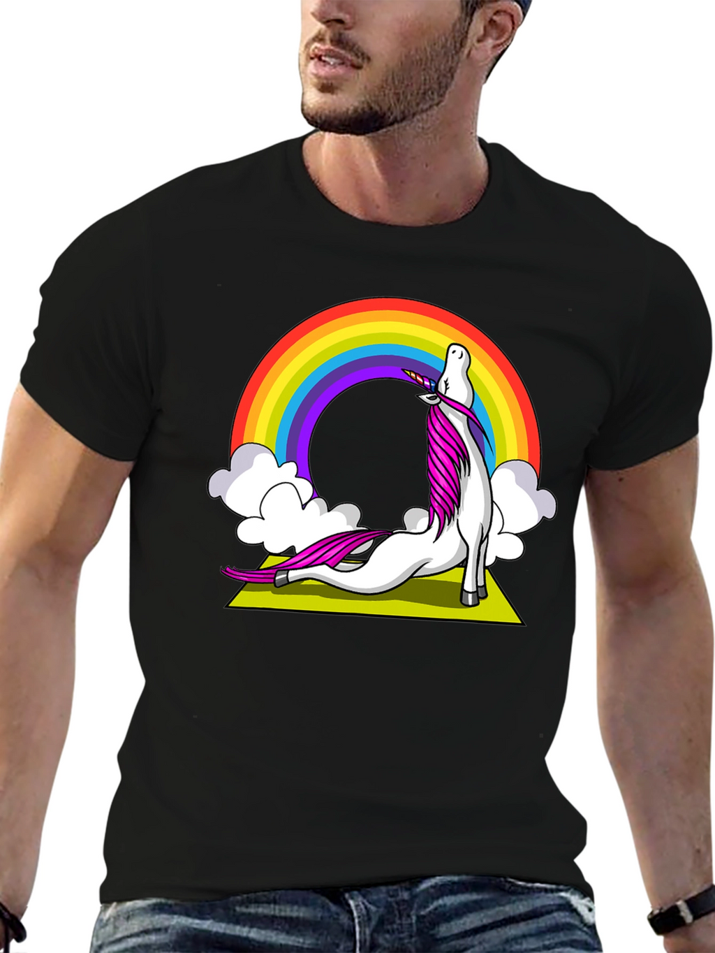 Unicorn Yoga T-Shirt Rainbow Design