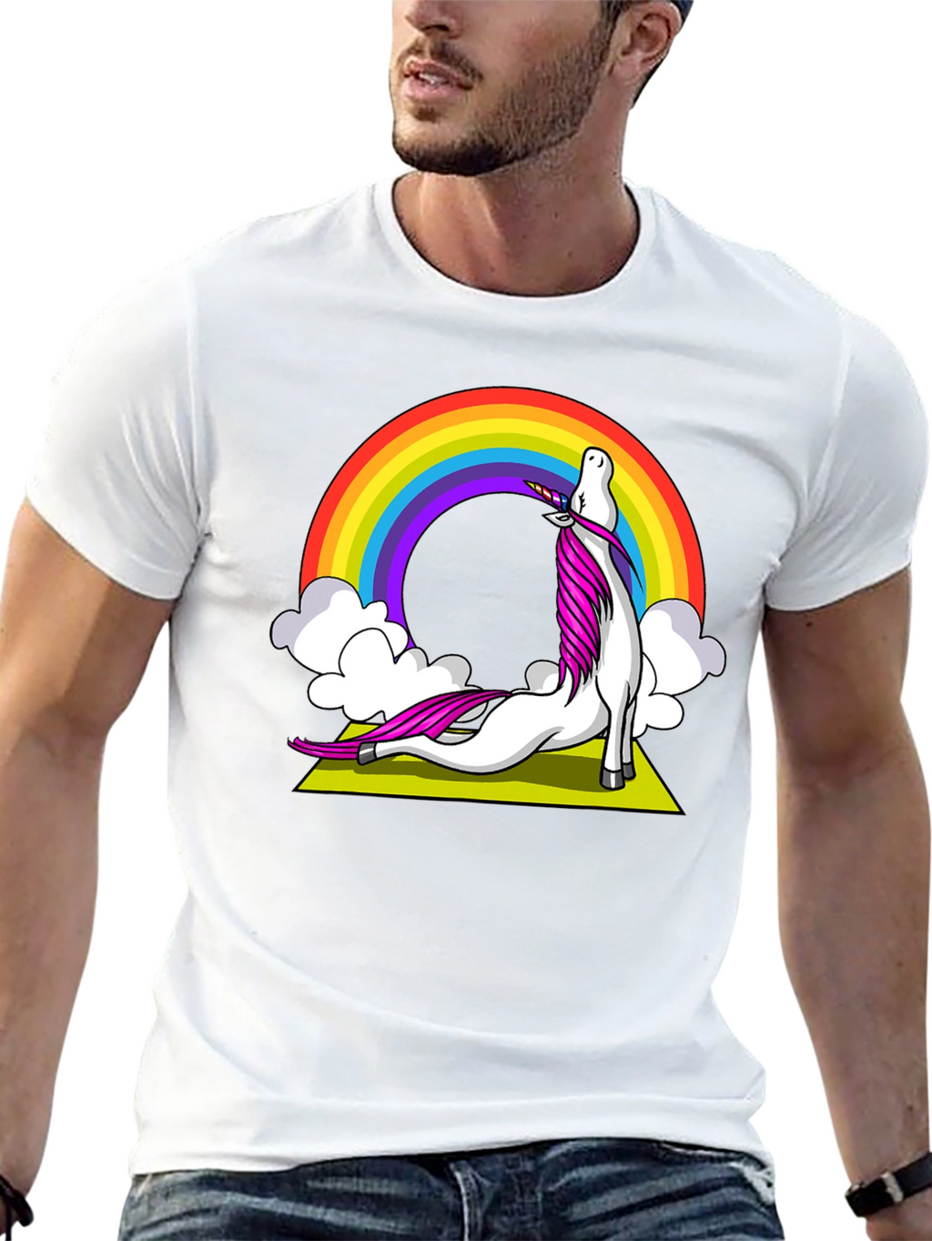 Unicorn Yoga T-Shirt Rainbow Design