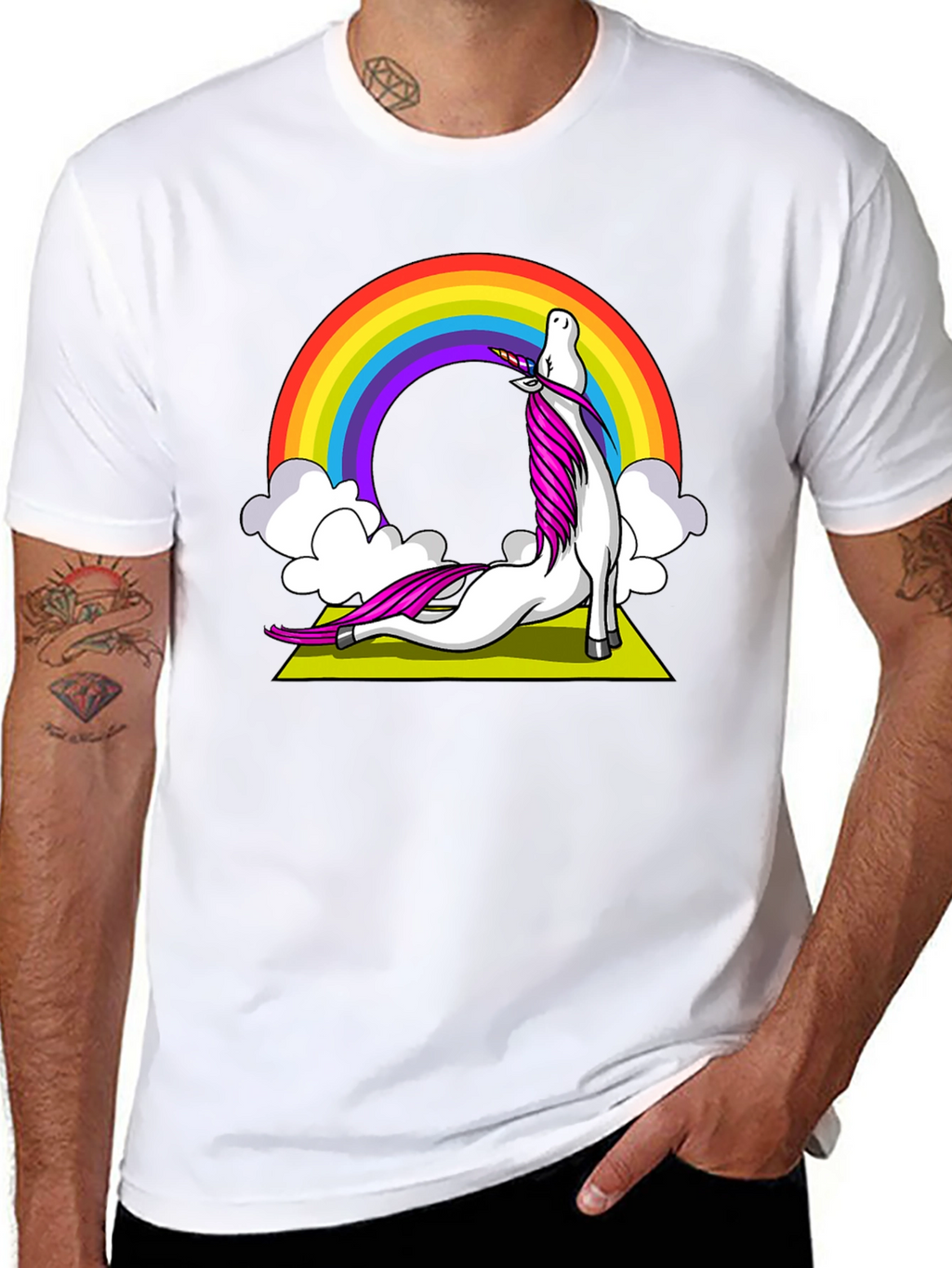 Unicorn Yoga T-Shirt Rainbow Design