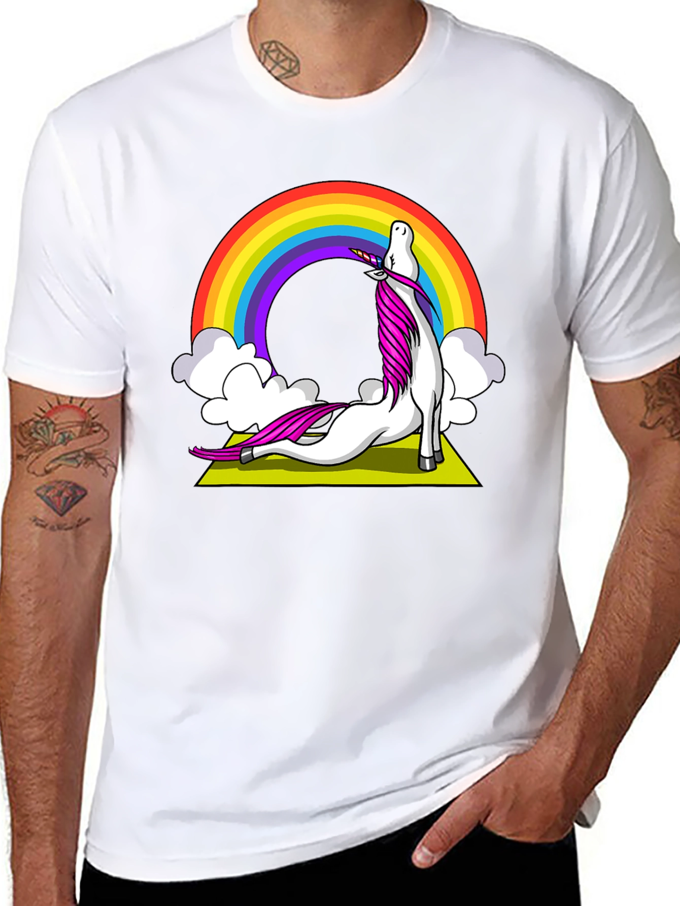 Unicorn Yoga T-Shirt Rainbow Design