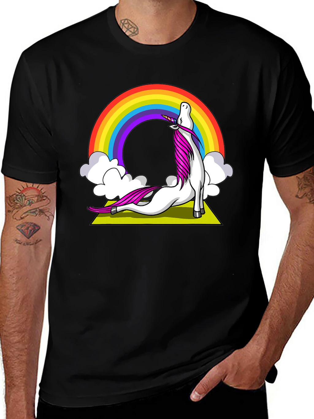 Unicorn Yoga T-Shirt Rainbow Design