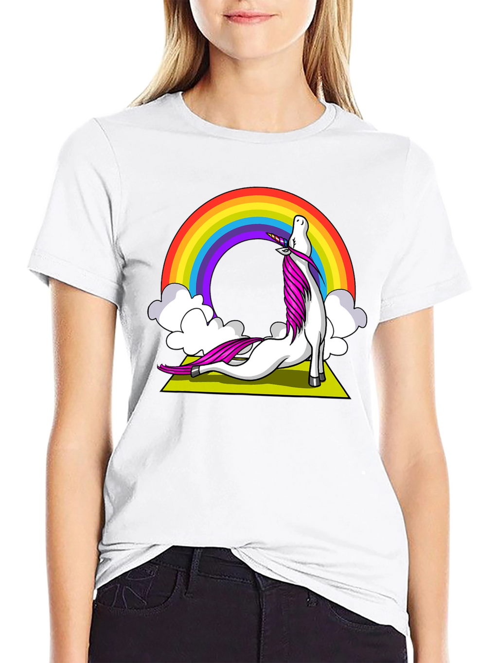 Unicorn Yoga T-Shirt Rainbow Design