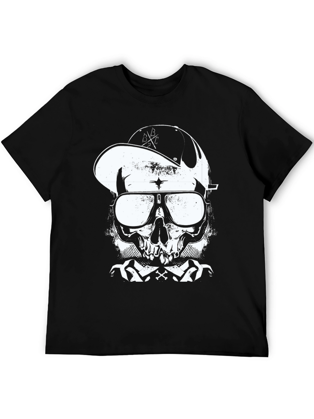 Skull in Cap Graphic T-Shirt - Black