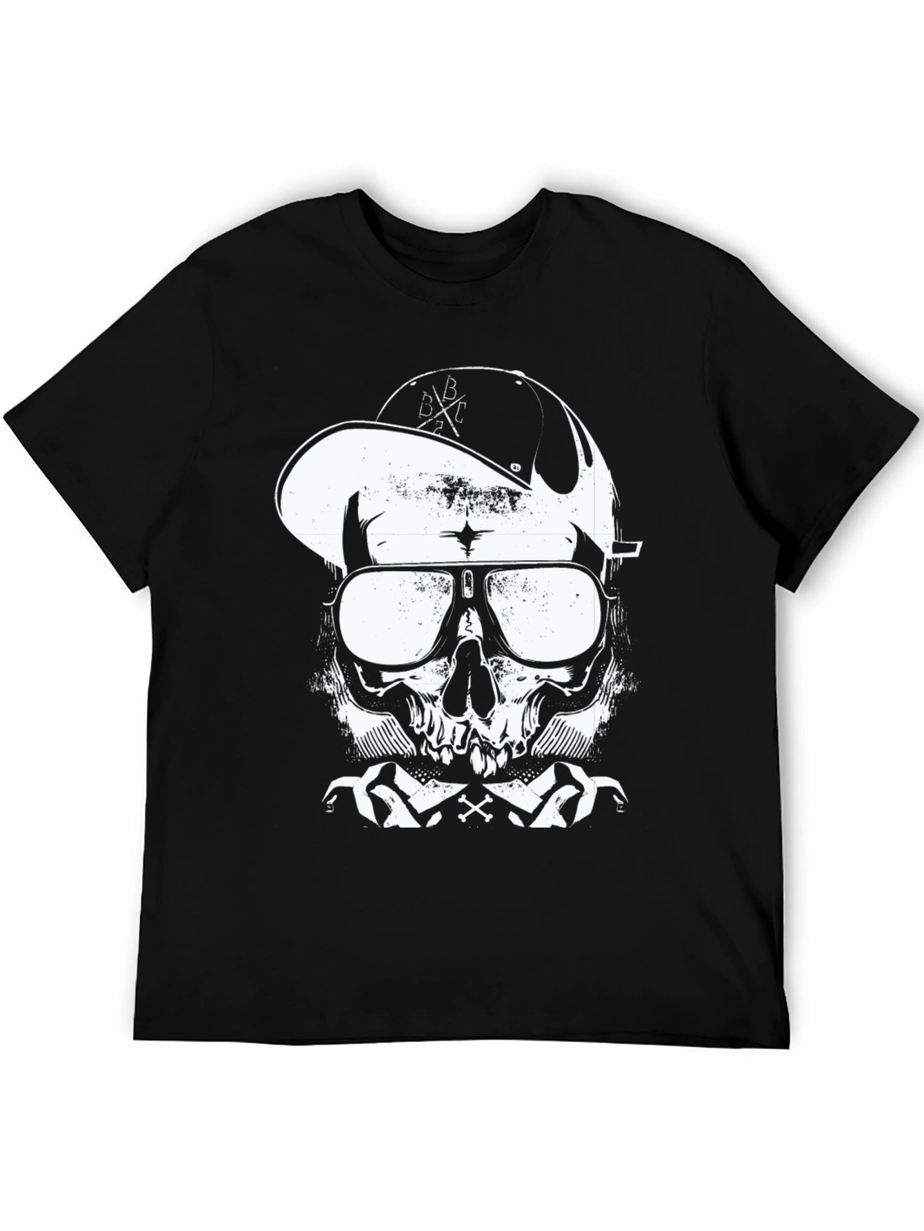 Skull in Cap Graphic T-Shirt - Black