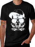 Skull in Cap Graphic T-Shirt - Black