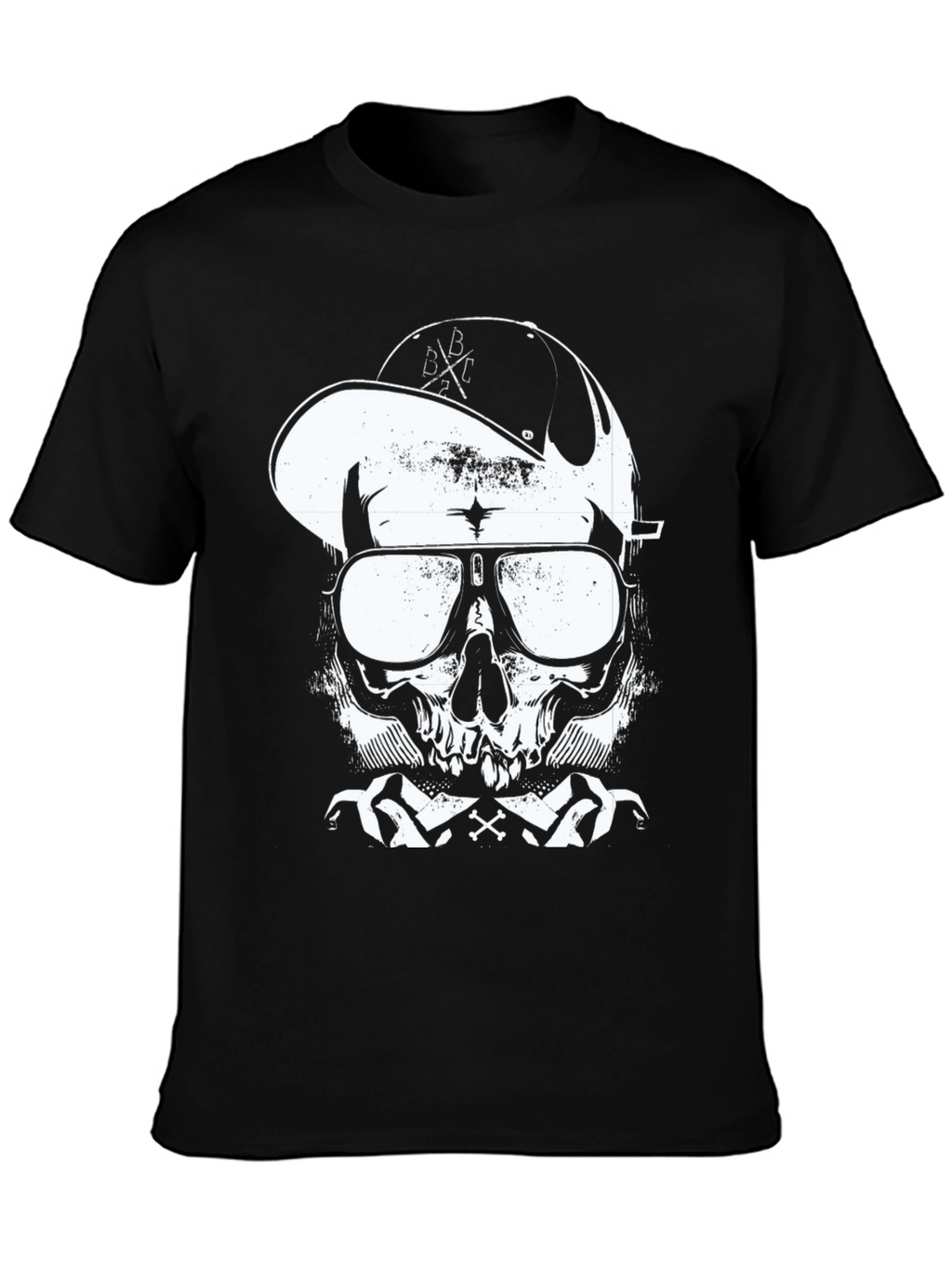 Skull in Cap Graphic T-Shirt - Black