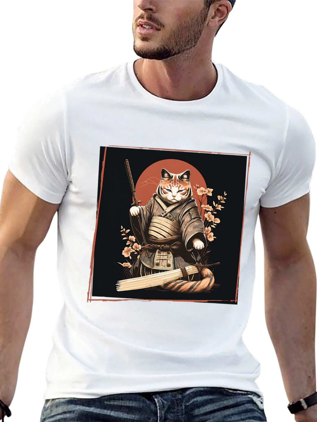 Samurai Cat Graphic Tee - Unique T-Shirt Design