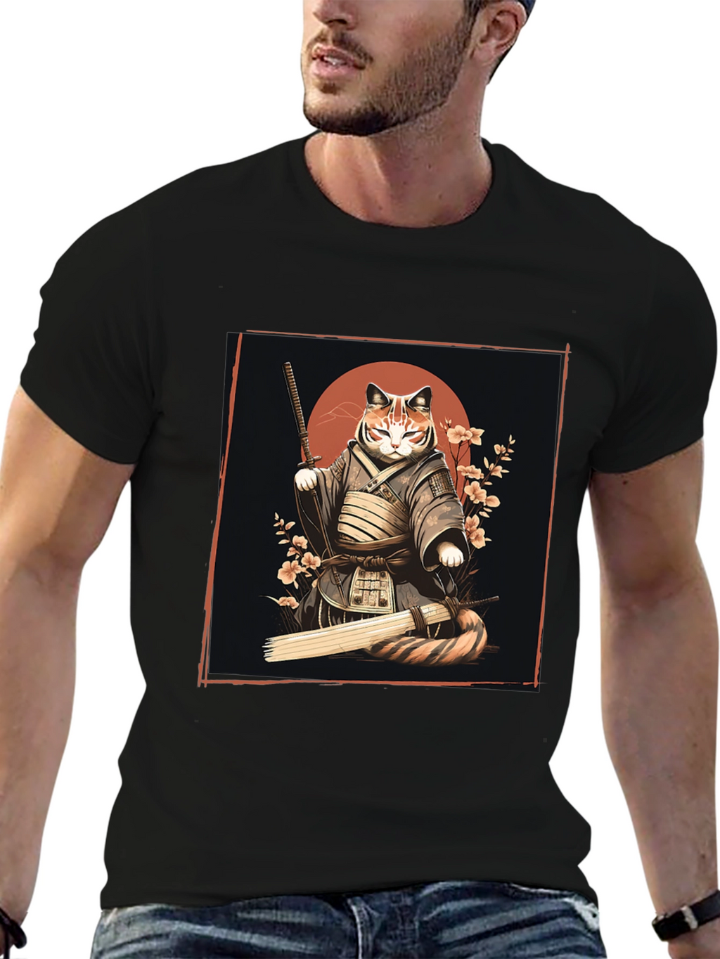 Samurai Cat Graphic Tee - Unique T-Shirt Design