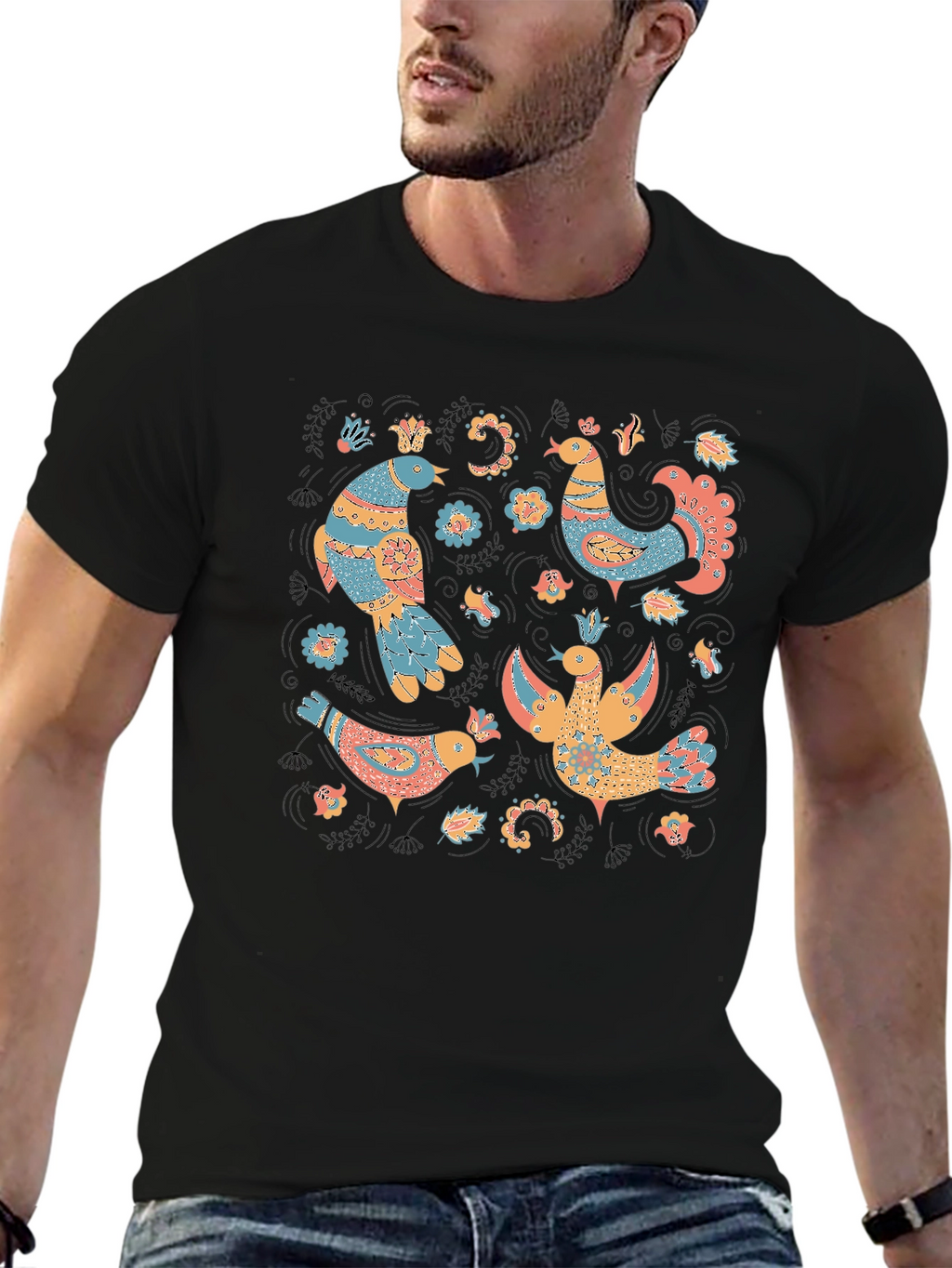Whimsical Folk Art Bird T-Shirt