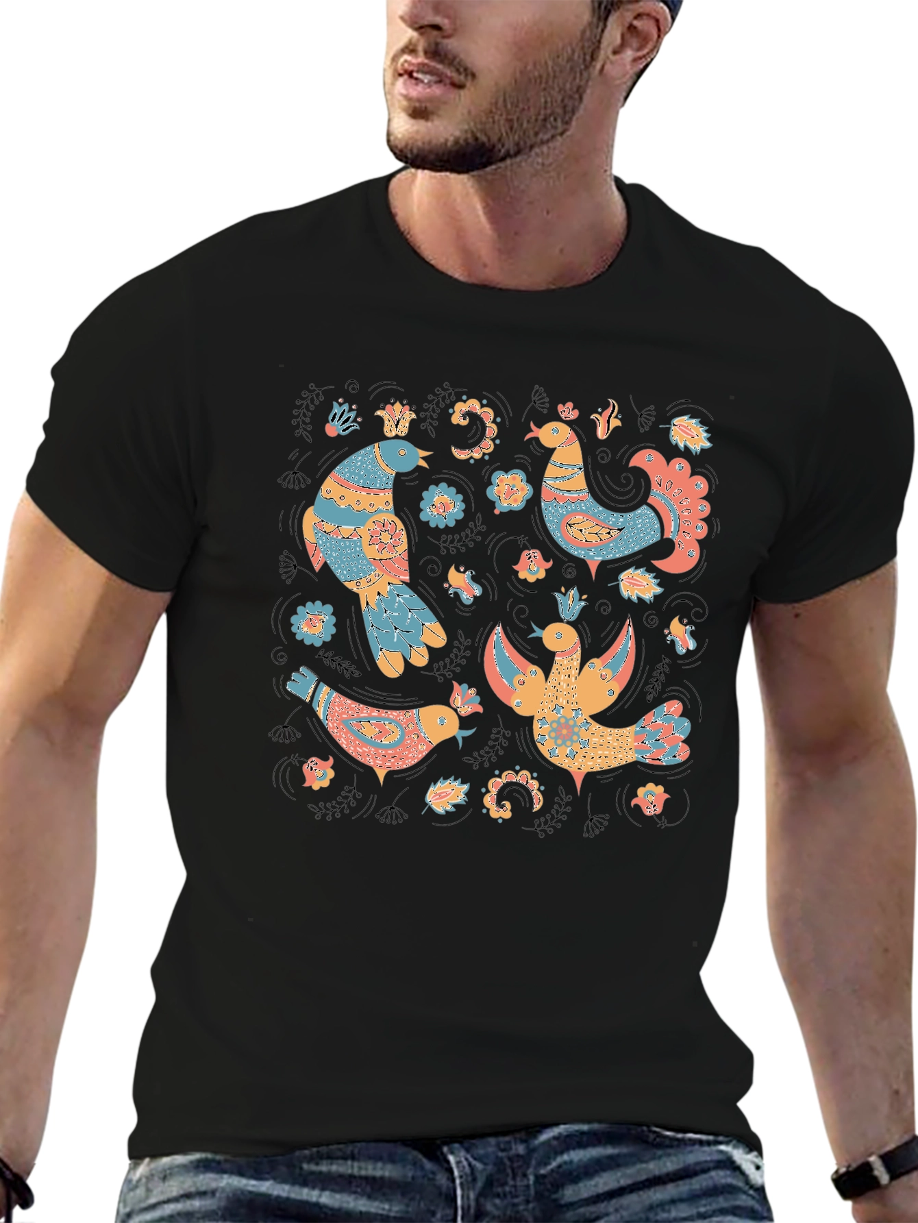 Whimsical Folk Art Bird T-Shirt