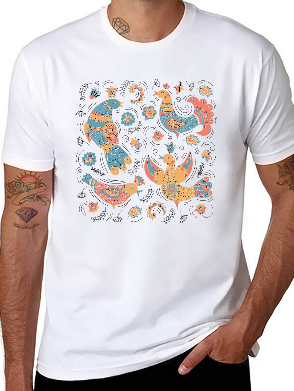 Whimsical Folk Art Bird T-Shirt