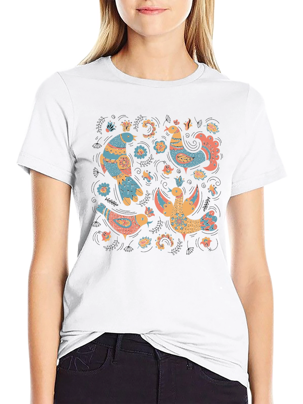 Whimsical Folk Art Bird T-Shirt