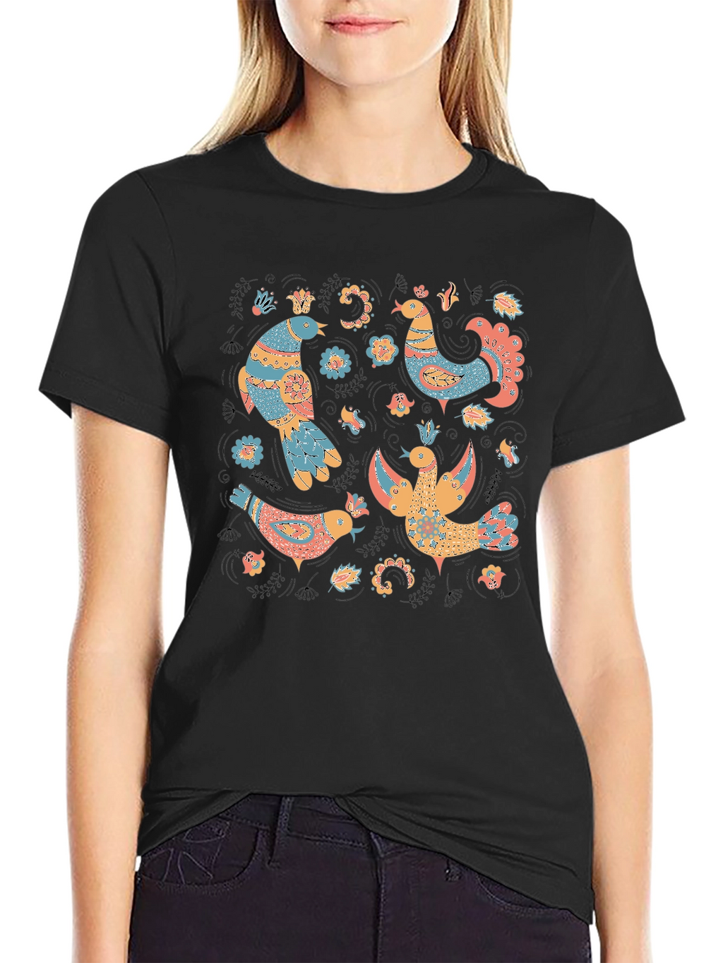 Whimsical Folk Art Bird T-Shirt