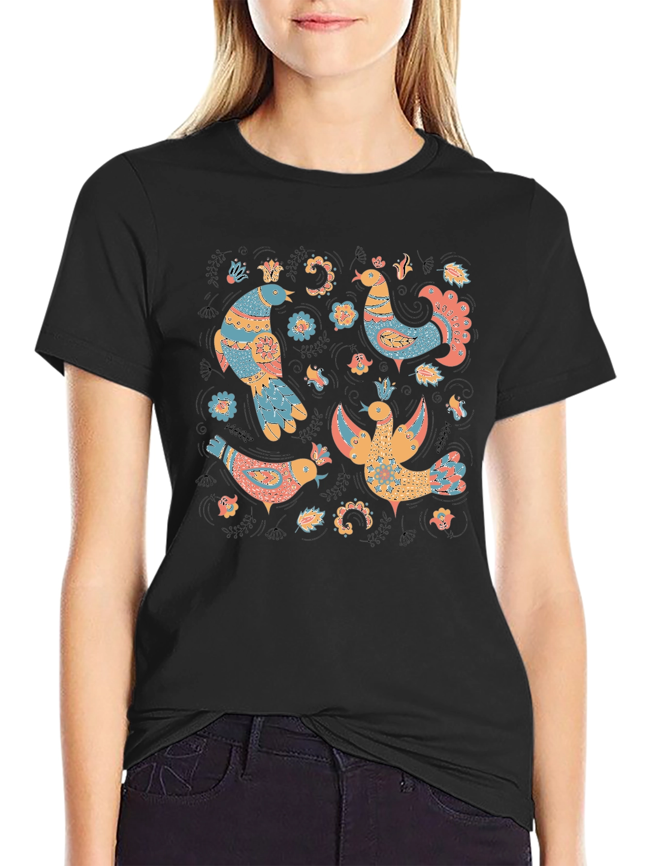 Whimsical Folk Art Bird T-Shirt