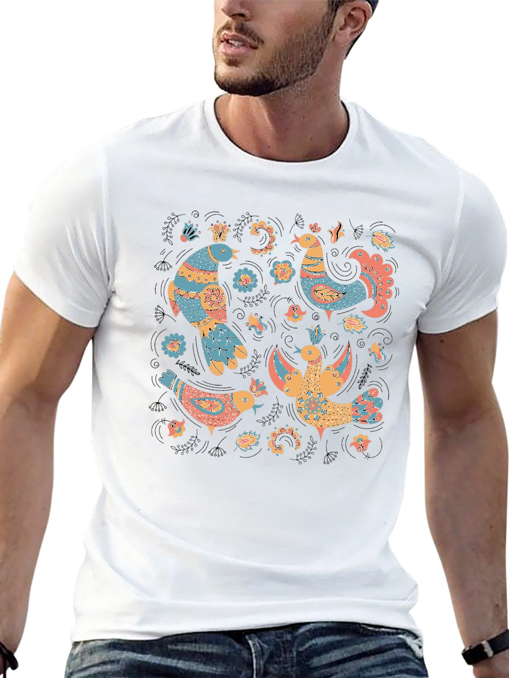Whimsical Folk Art Bird T-Shirt