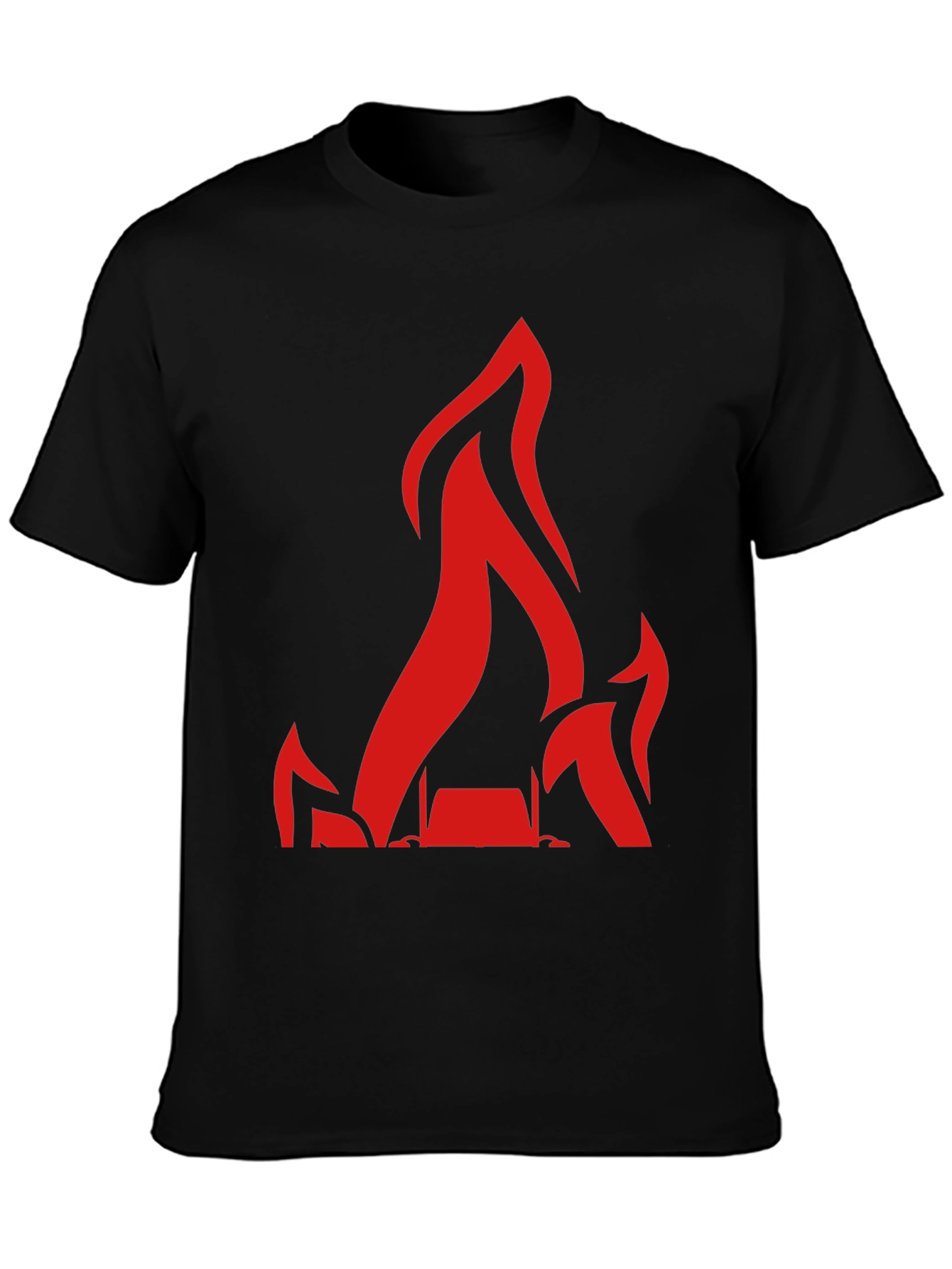 Red Flames Graphic Print Black T-Shirt
