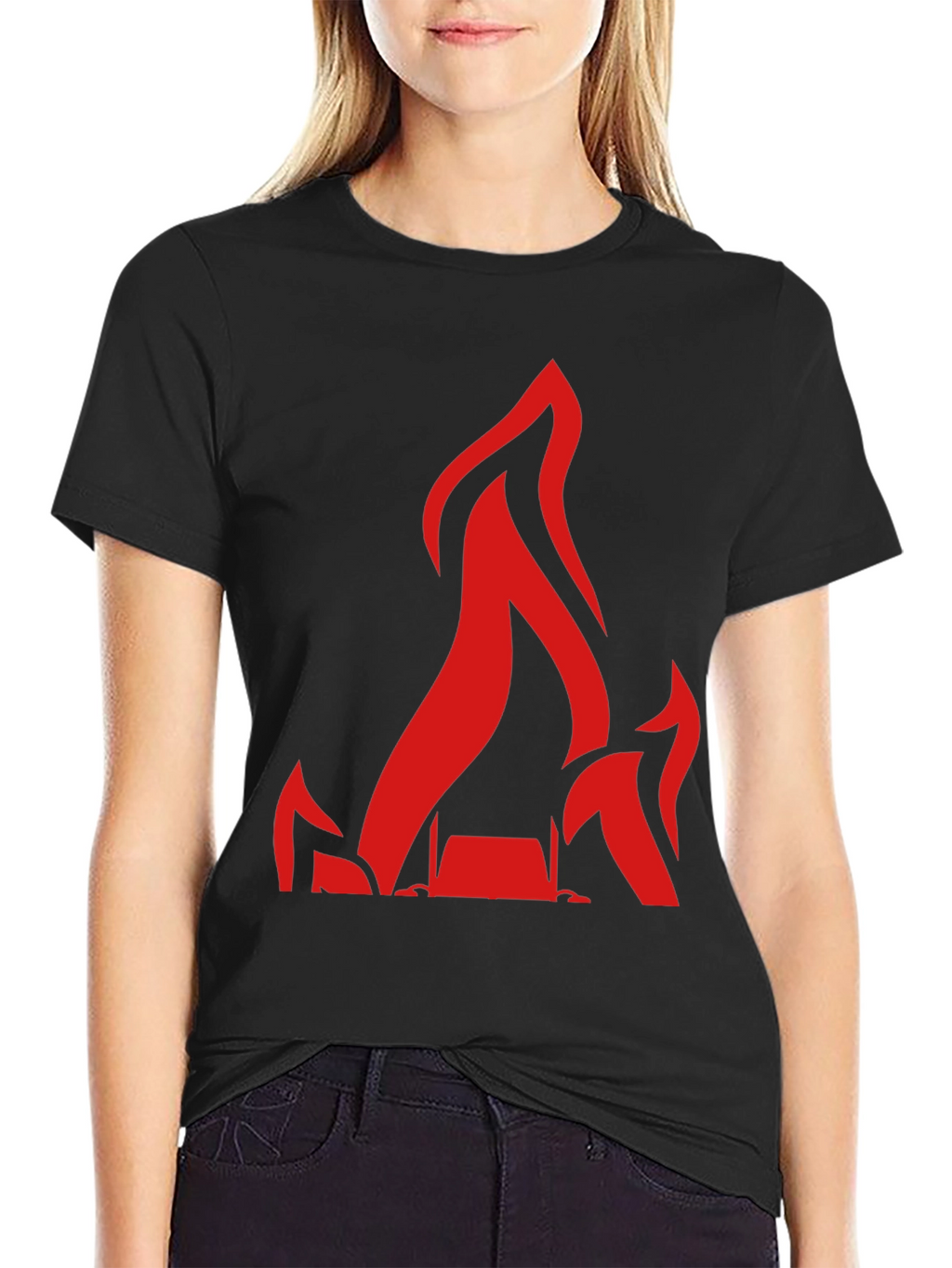 Red Flames Graphic Print Black T-Shirt