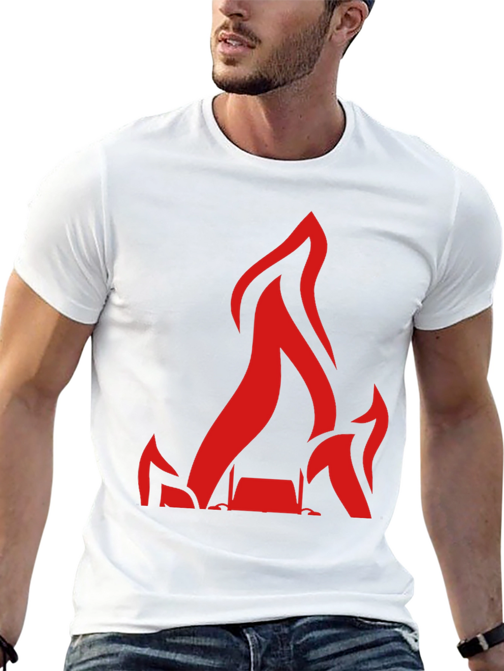 Red Flames Graphic Print Black T-Shirt
