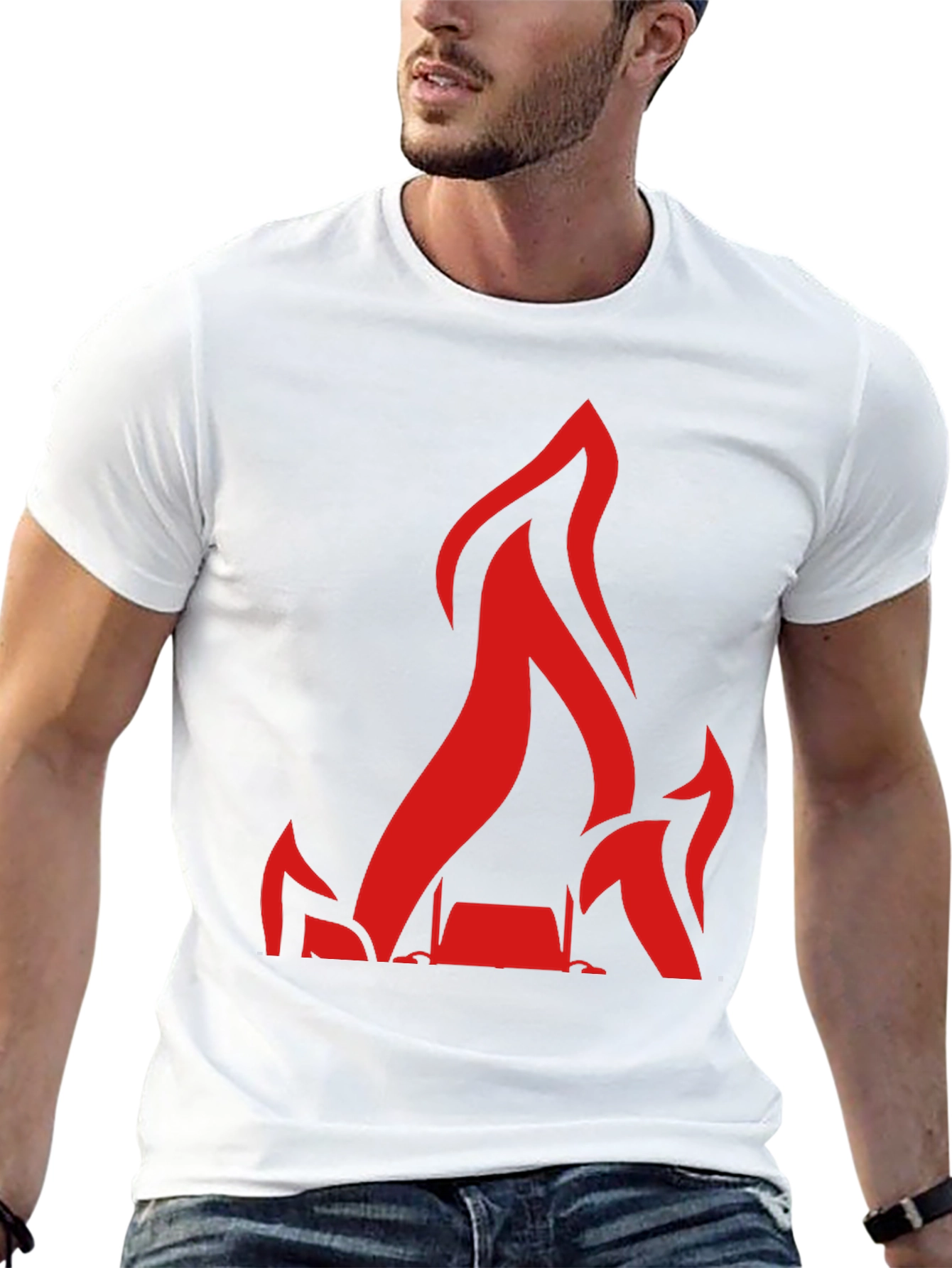 Red Flames Graphic Print Black T-Shirt