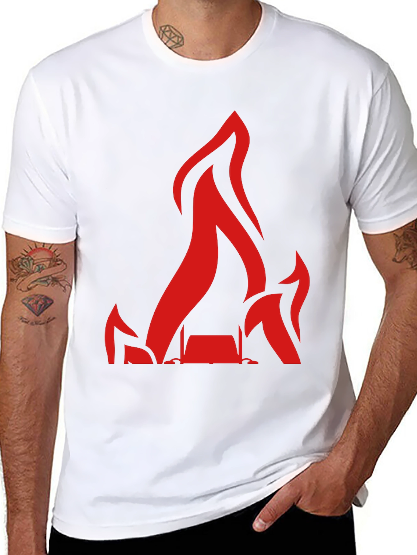 Red Flames Graphic Print Black T-Shirt