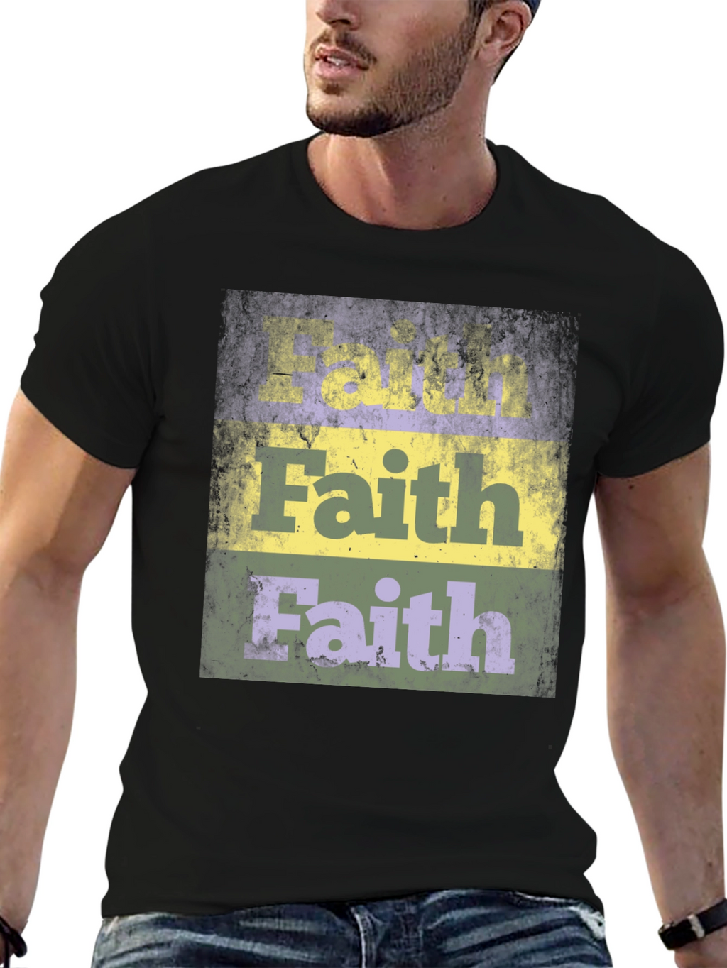 Faith Distressed Graphic Print Black T-Shirt