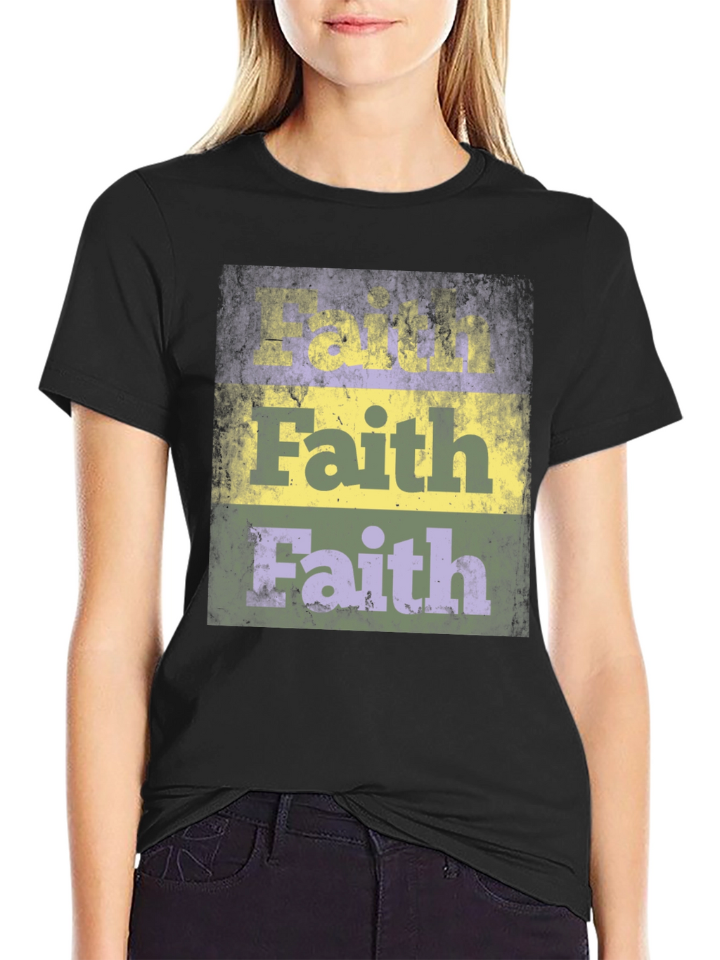 Faith Distressed Graphic Print Black T-Shirt