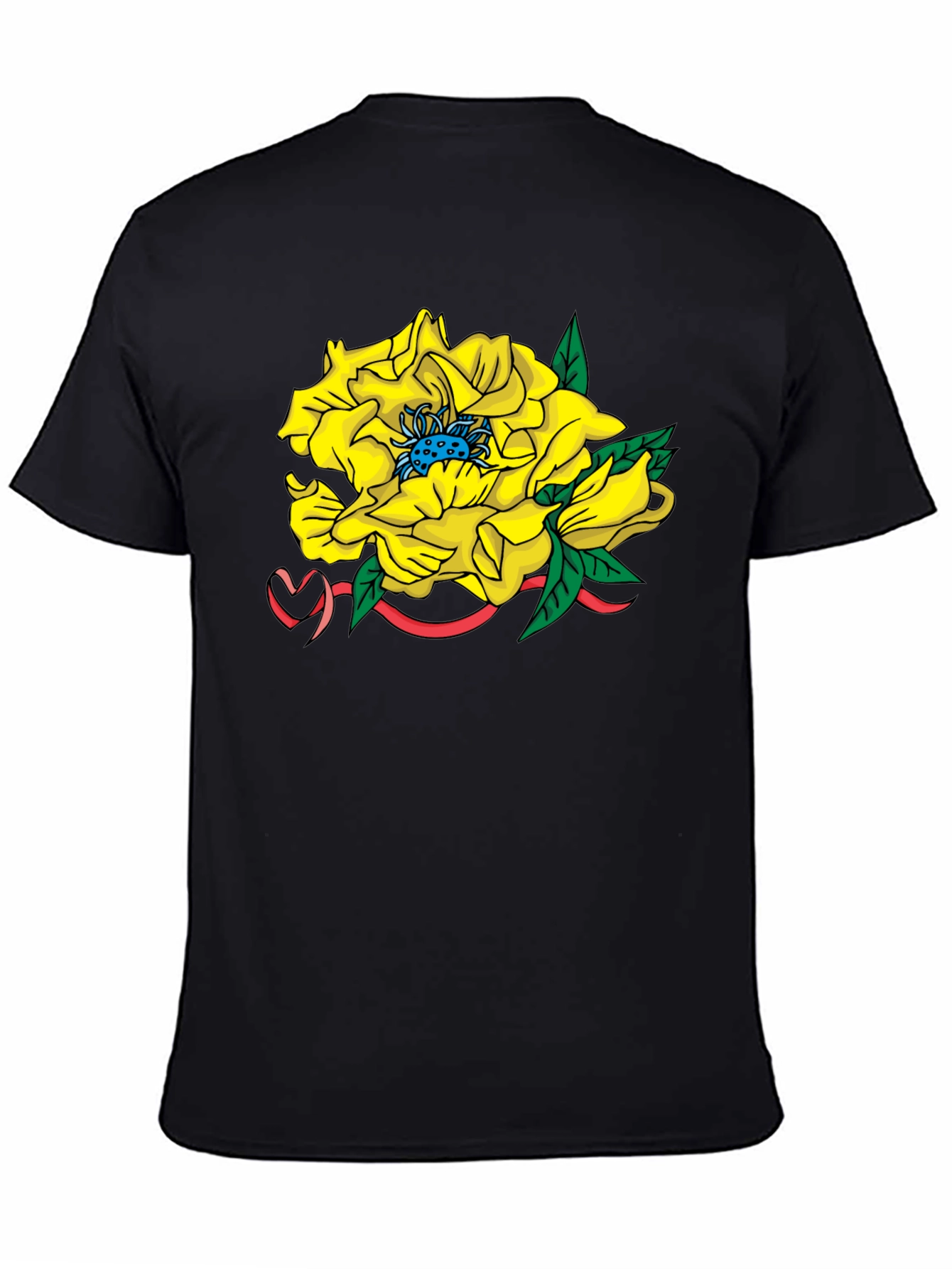 Yellow Flower Graphic Black T-Shirt