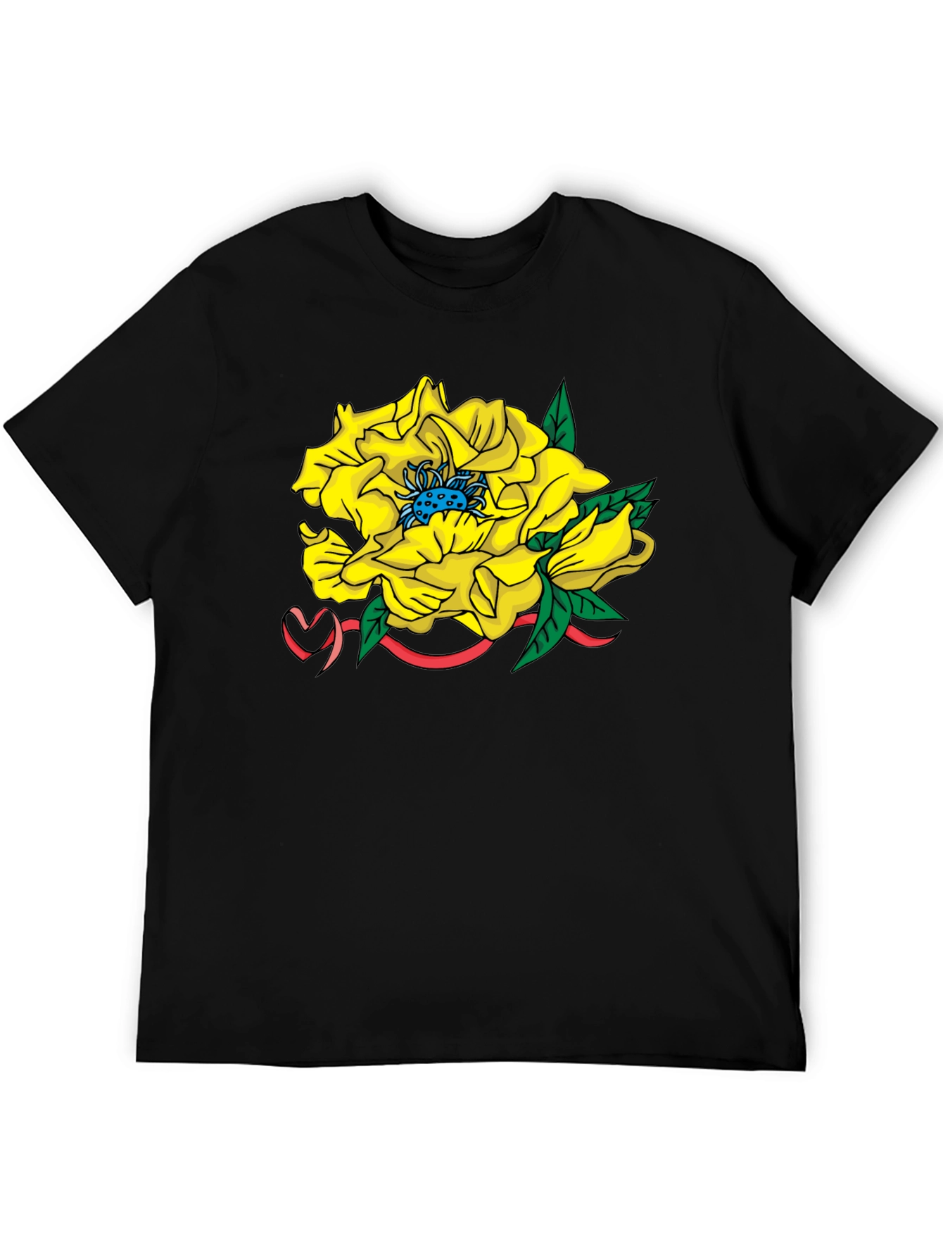Yellow Flower Graphic Black T-Shirt