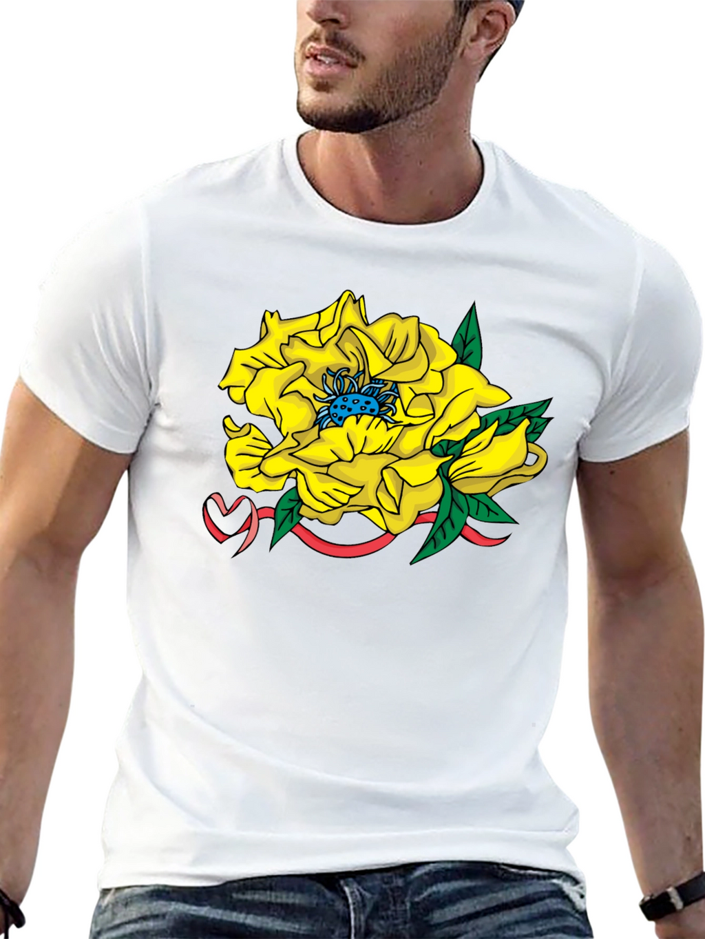 Yellow Flower Graphic Black T-Shirt