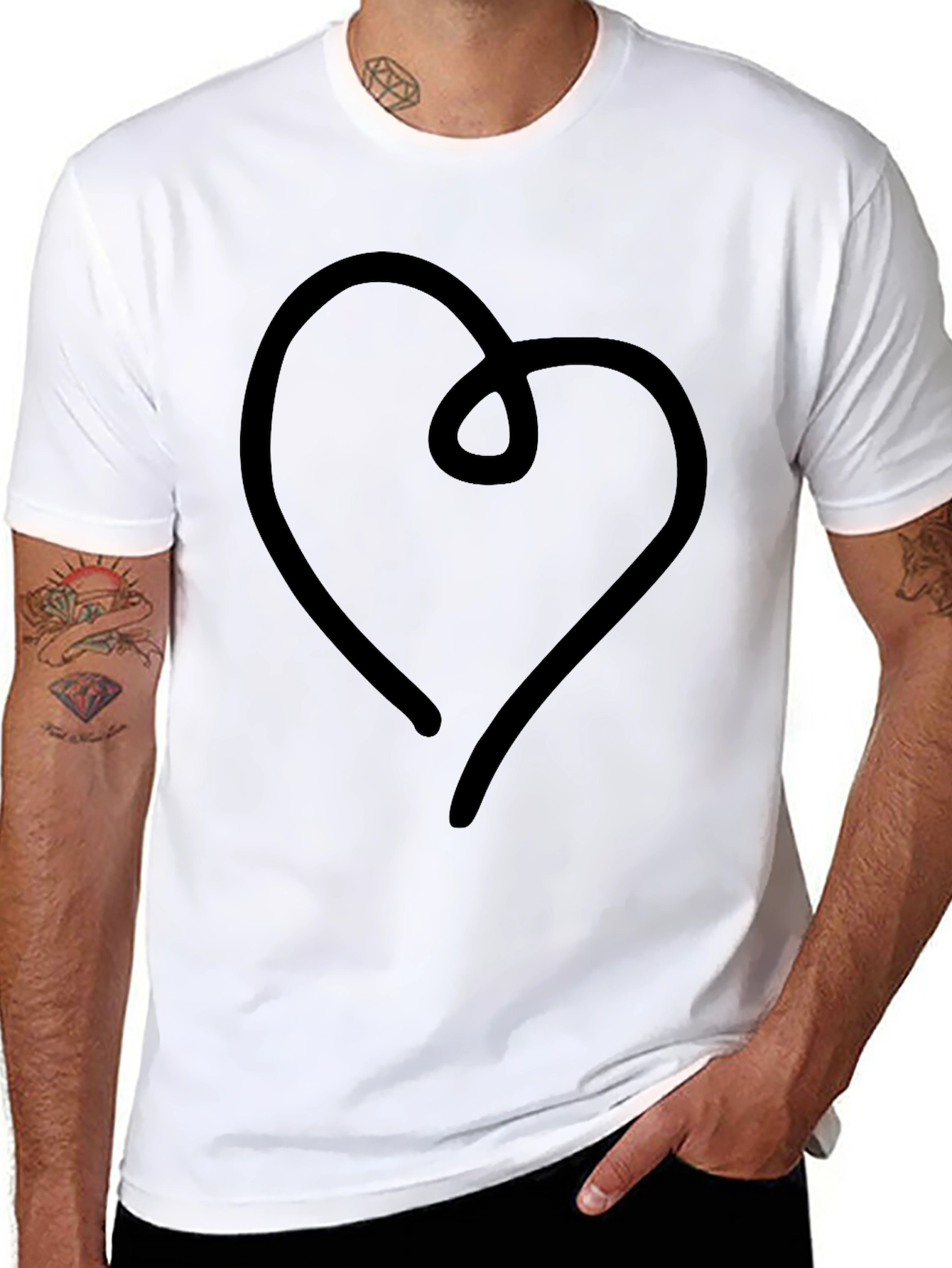 Modern Heart Line Art Black T-Shirt