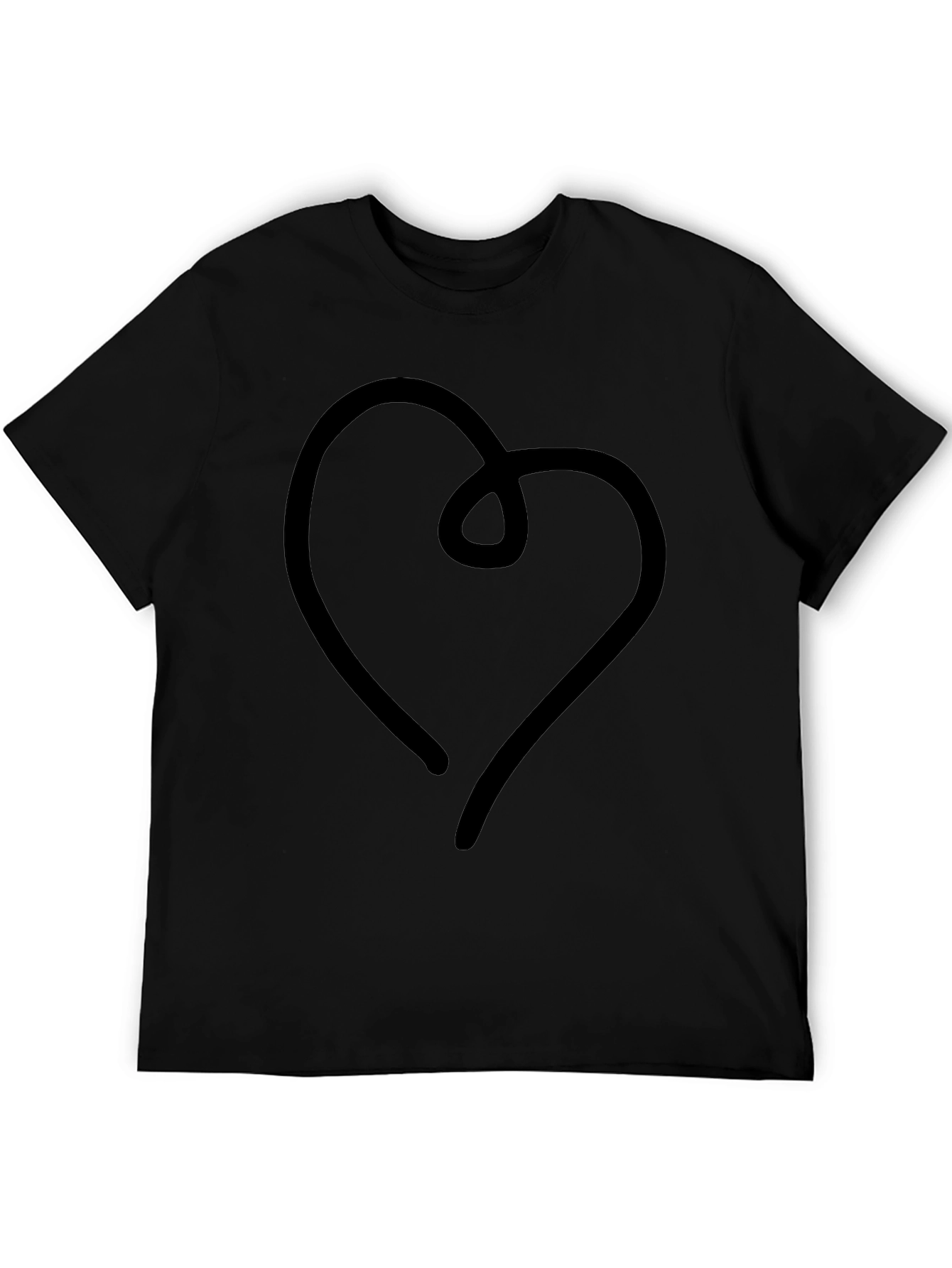 Modern Heart Line Art Black T-Shirt