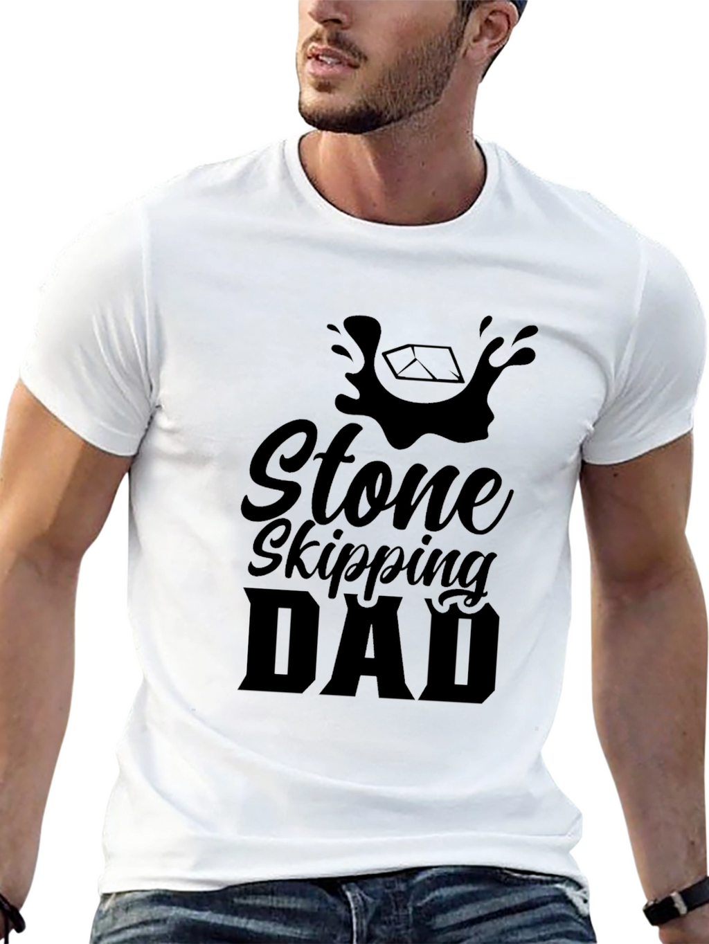 Stone Skipping Dad Black Graphic Tee