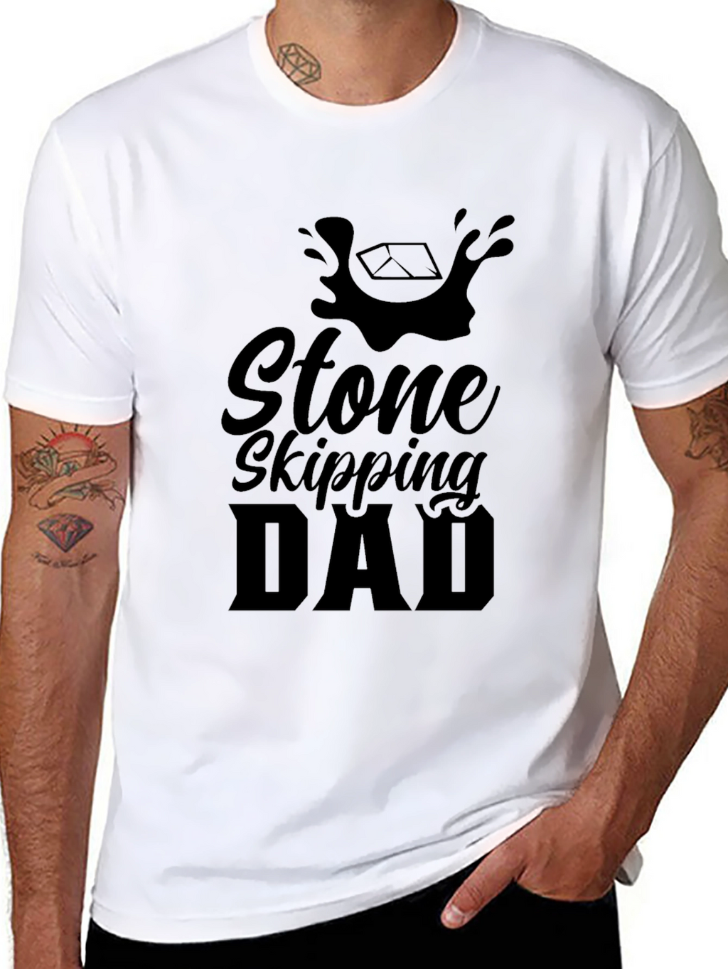 Stone Skipping Dad Black Graphic Tee