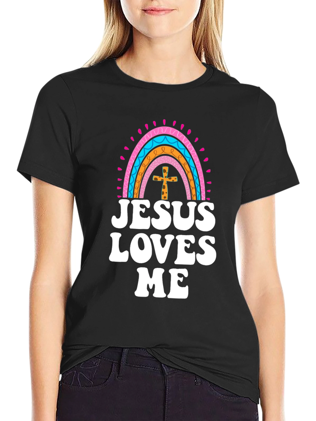 Jesus Loves Me Rainbow Graphic Tee - Christian Faith