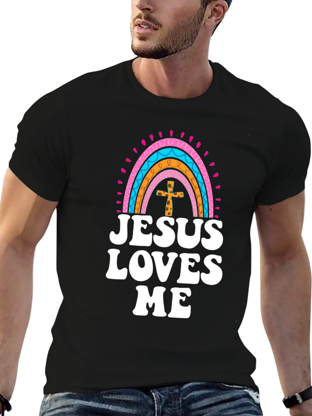 Jesus Loves Me Rainbow Graphic Tee - Christian Faith