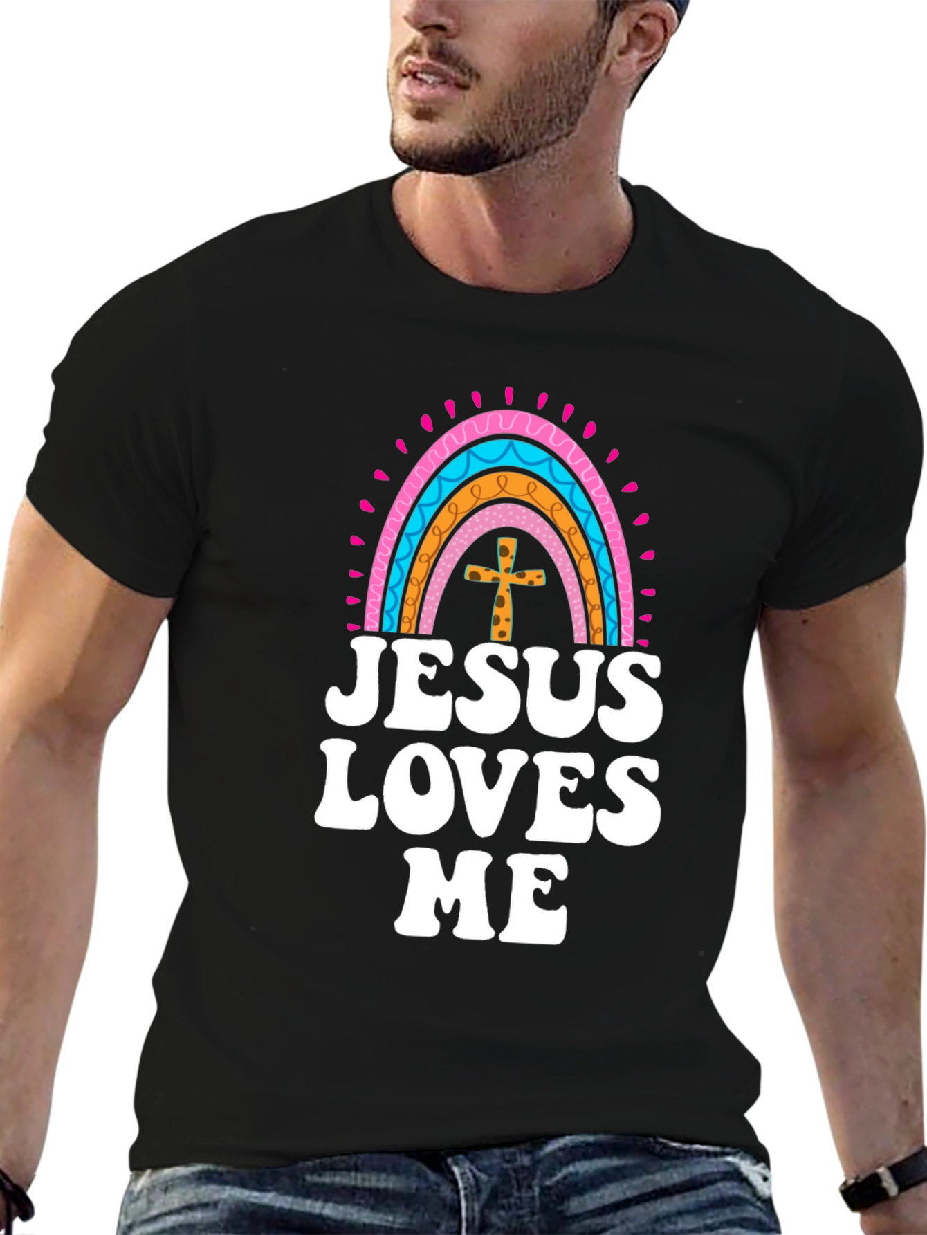 Jesus Loves Me Rainbow Graphic Tee - Christian Faith