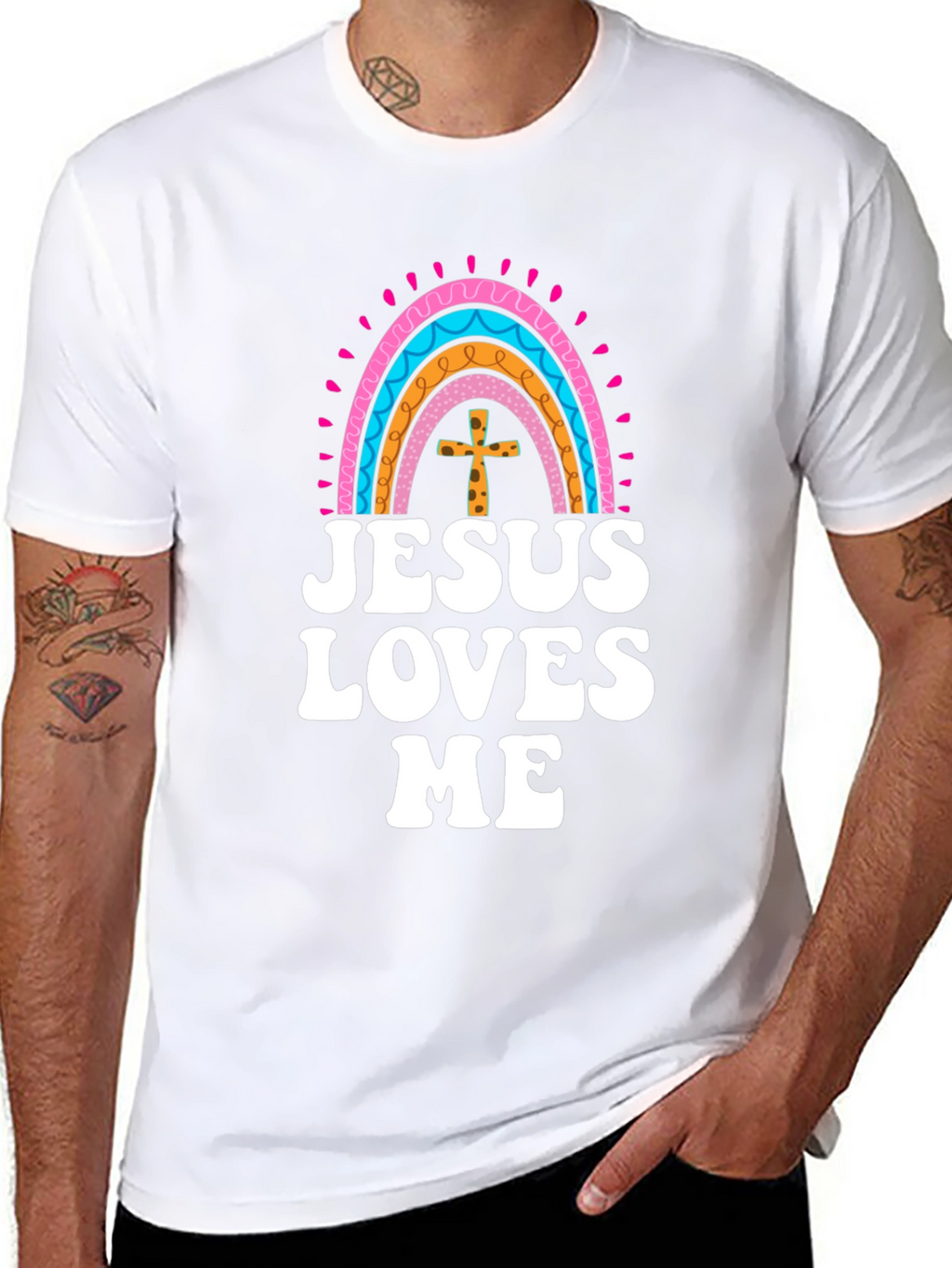 Jesus Loves Me Rainbow Graphic Tee - Christian Faith
