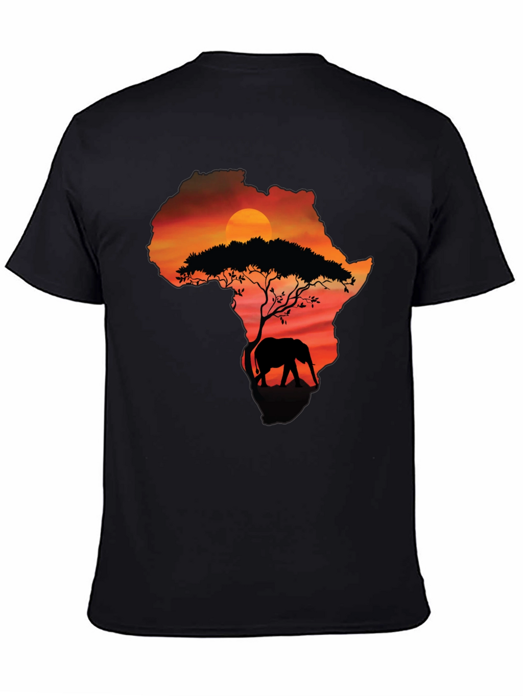 Africa Sunset Elephant Graphic Tee - Black