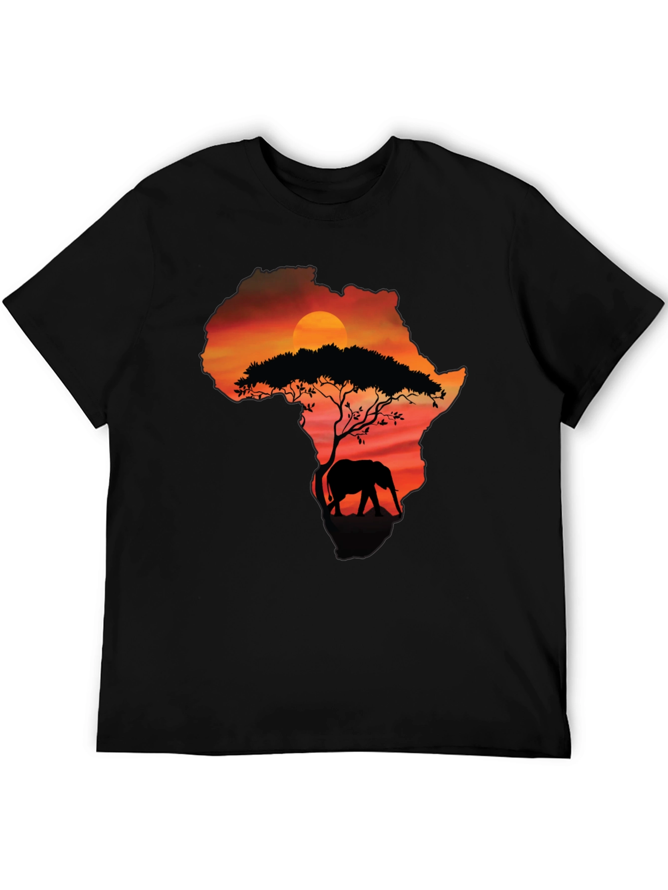 Africa Sunset Elephant Graphic Tee - Black