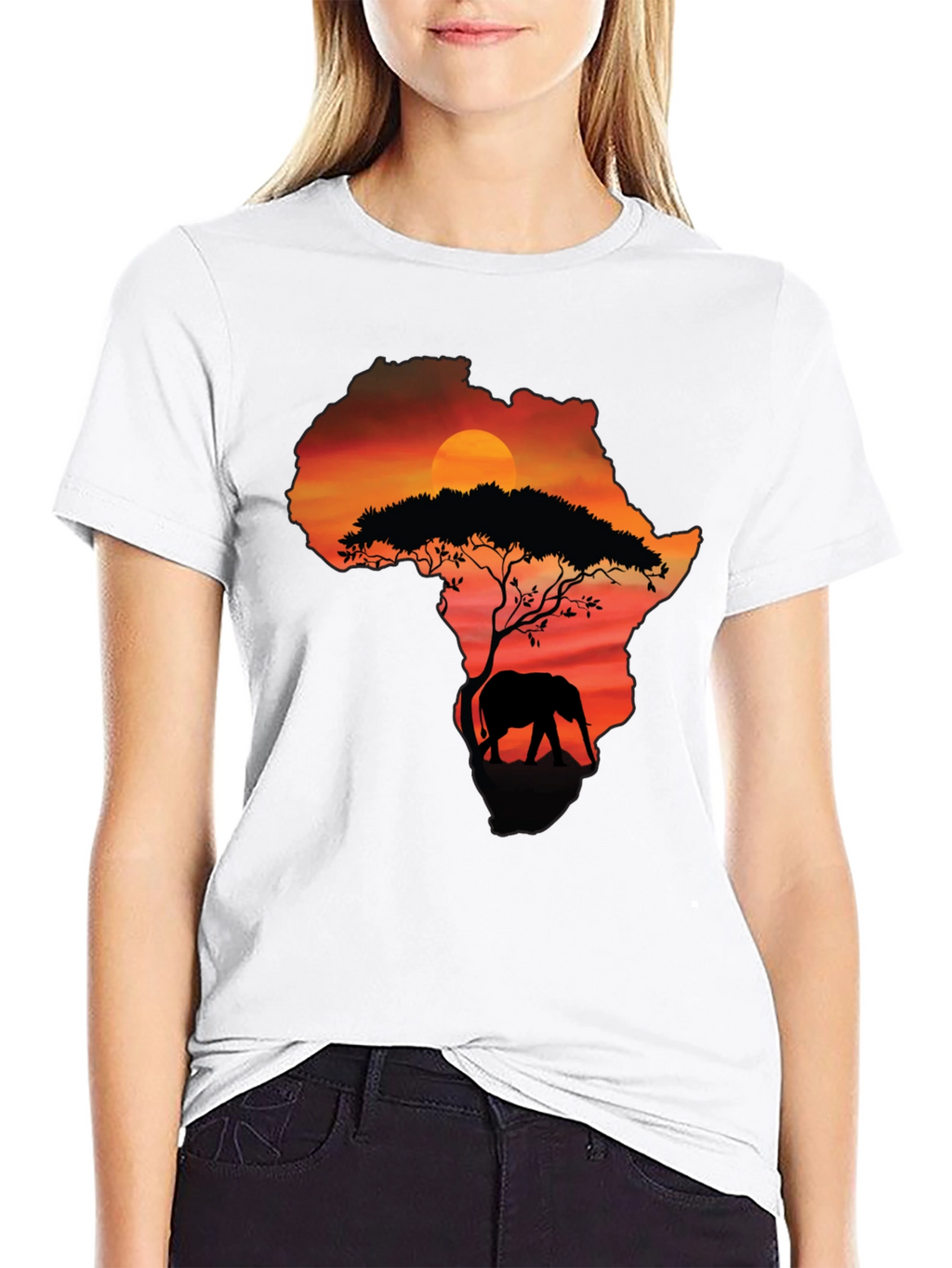 Africa Sunset Elephant Graphic Tee - Black