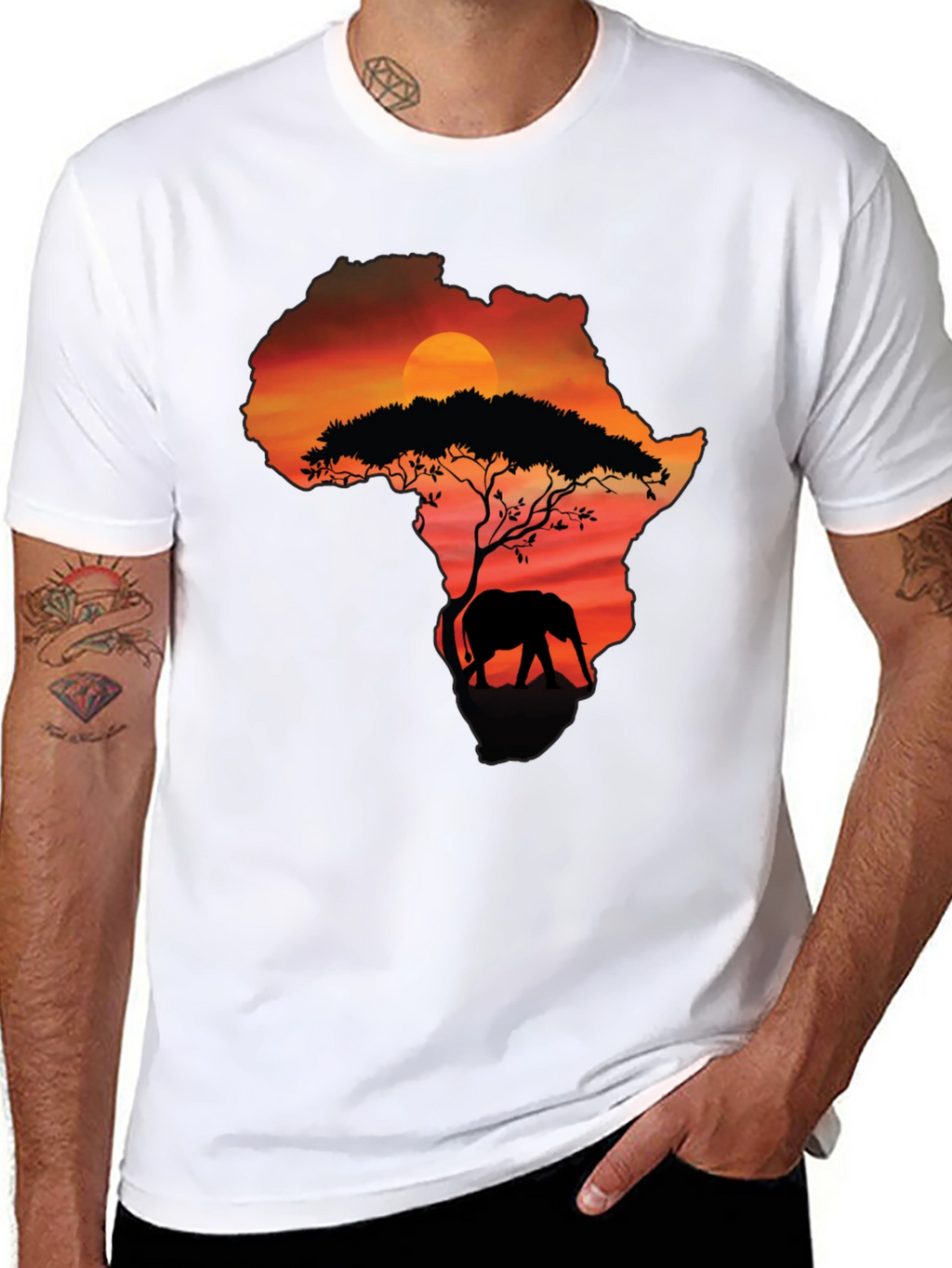 Africa Sunset Elephant Graphic Tee - Black