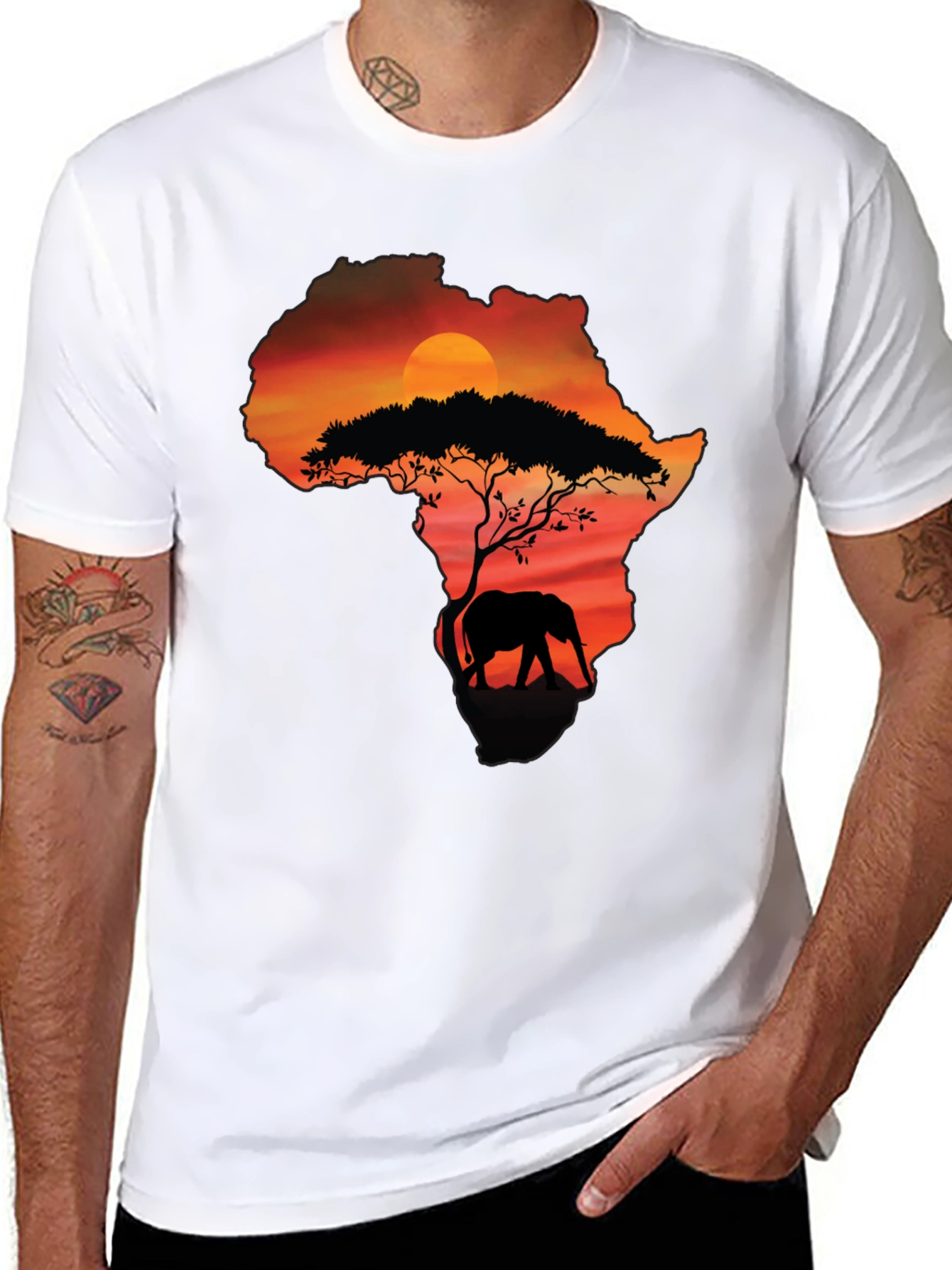 Africa Sunset Elephant Graphic Tee - Black