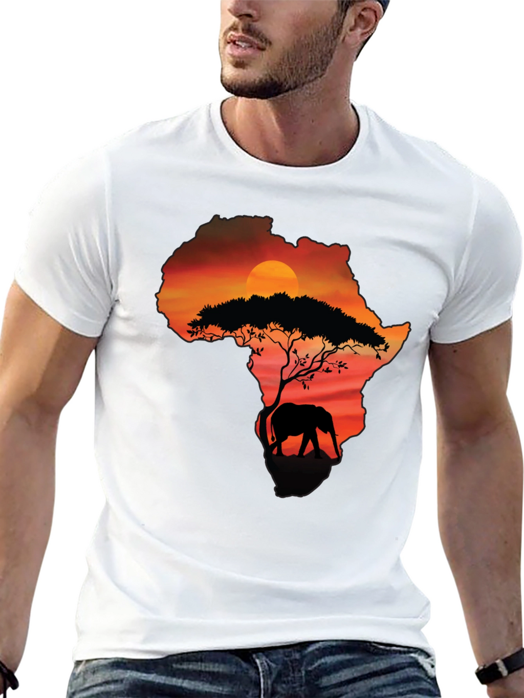 Africa Sunset Elephant Graphic Tee - Black
