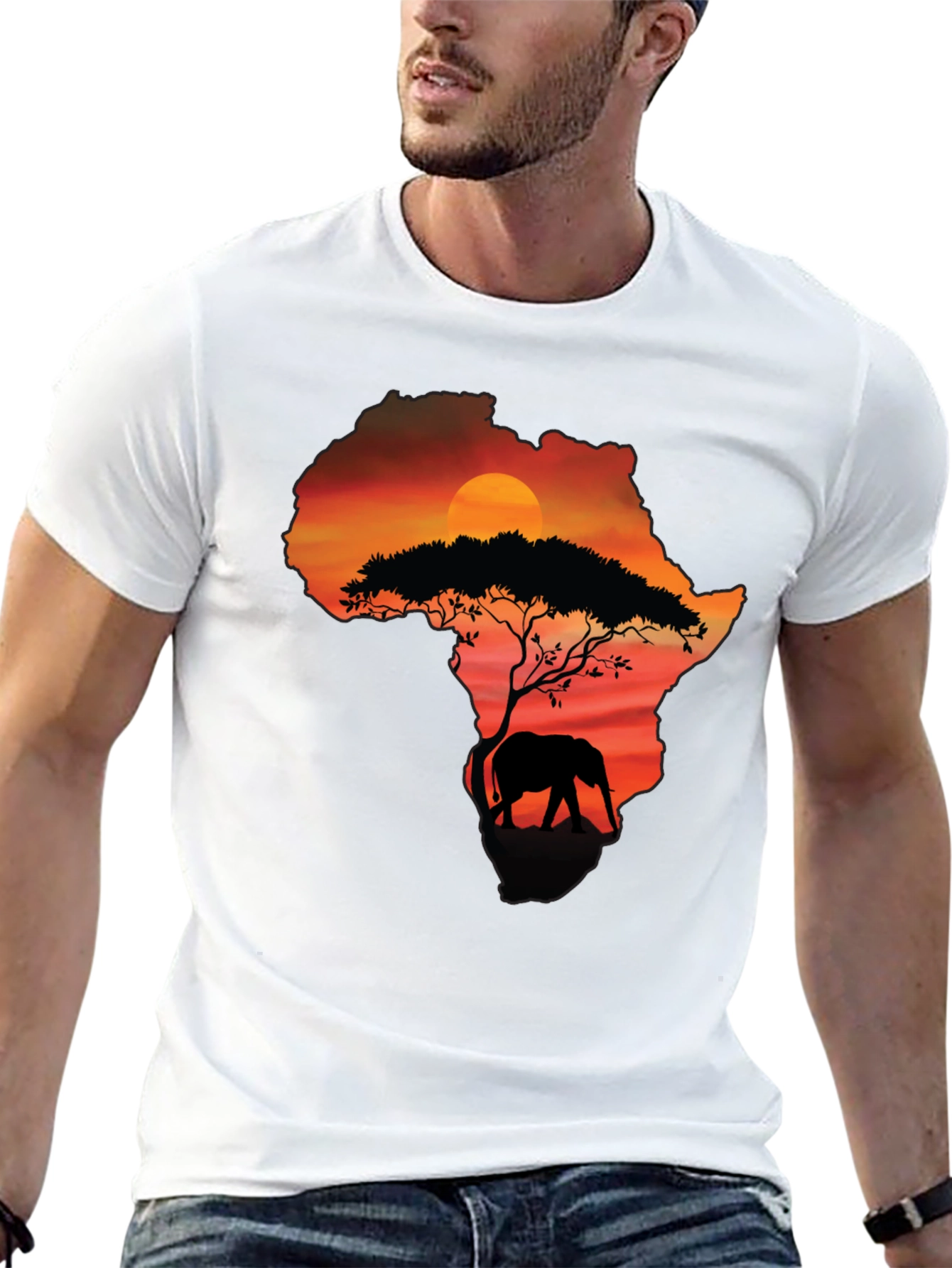 Africa Sunset Elephant Graphic Tee - Black