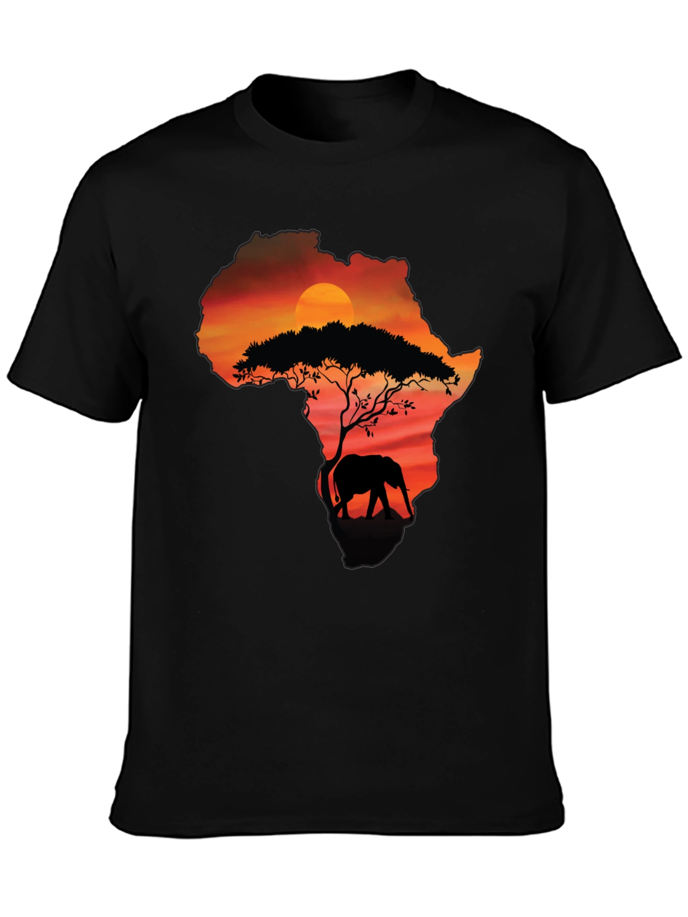 Africa Sunset Elephant Graphic Tee - Black