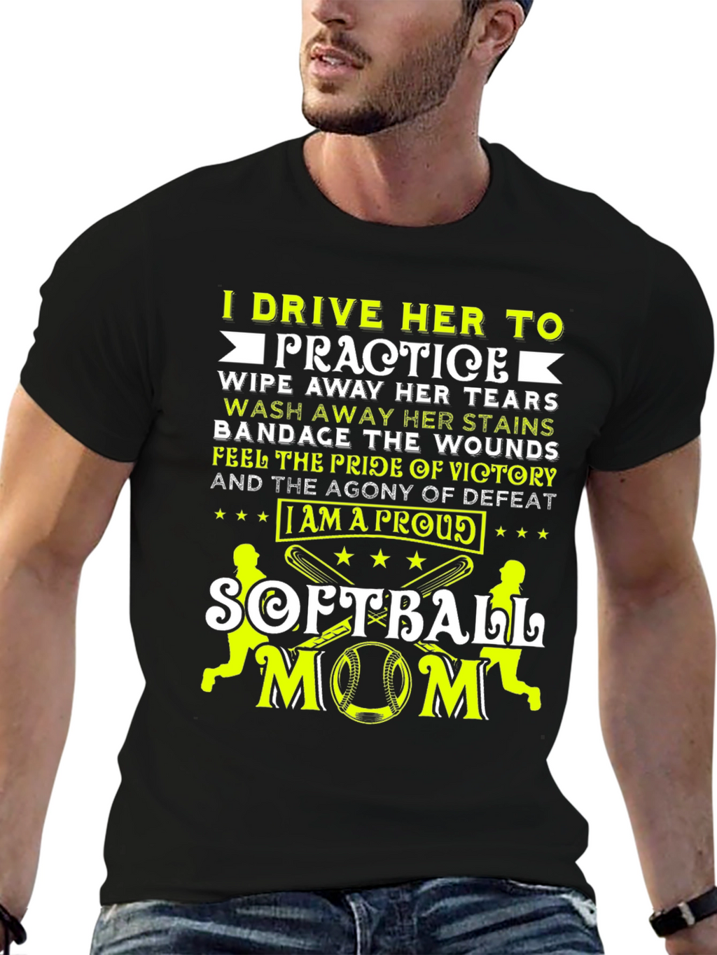 Proud Softball Mom Graphic Tee - Black