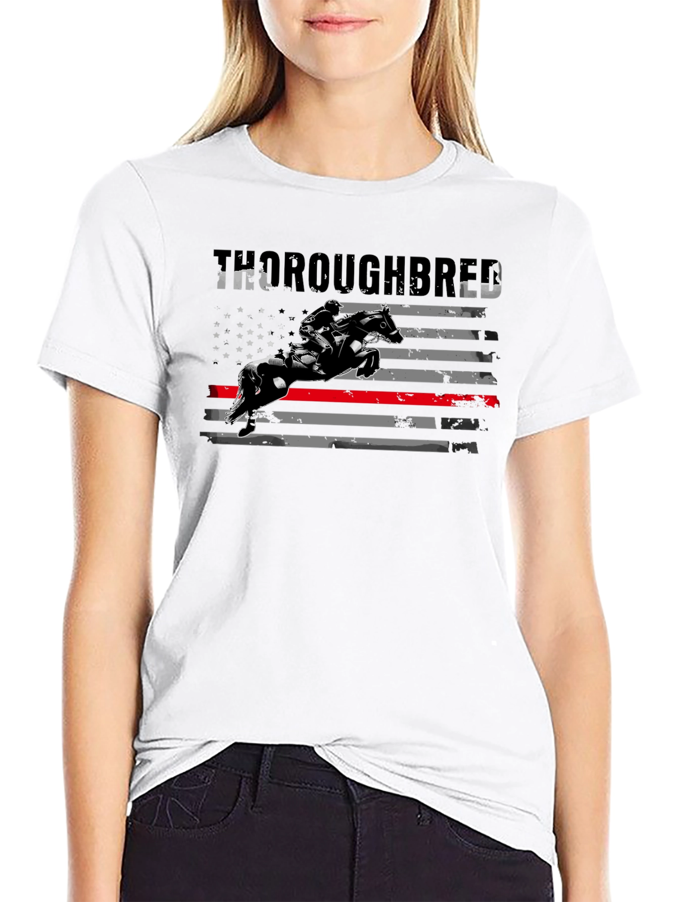 Thoroughbred Horse Rider American Flag T-Shirt