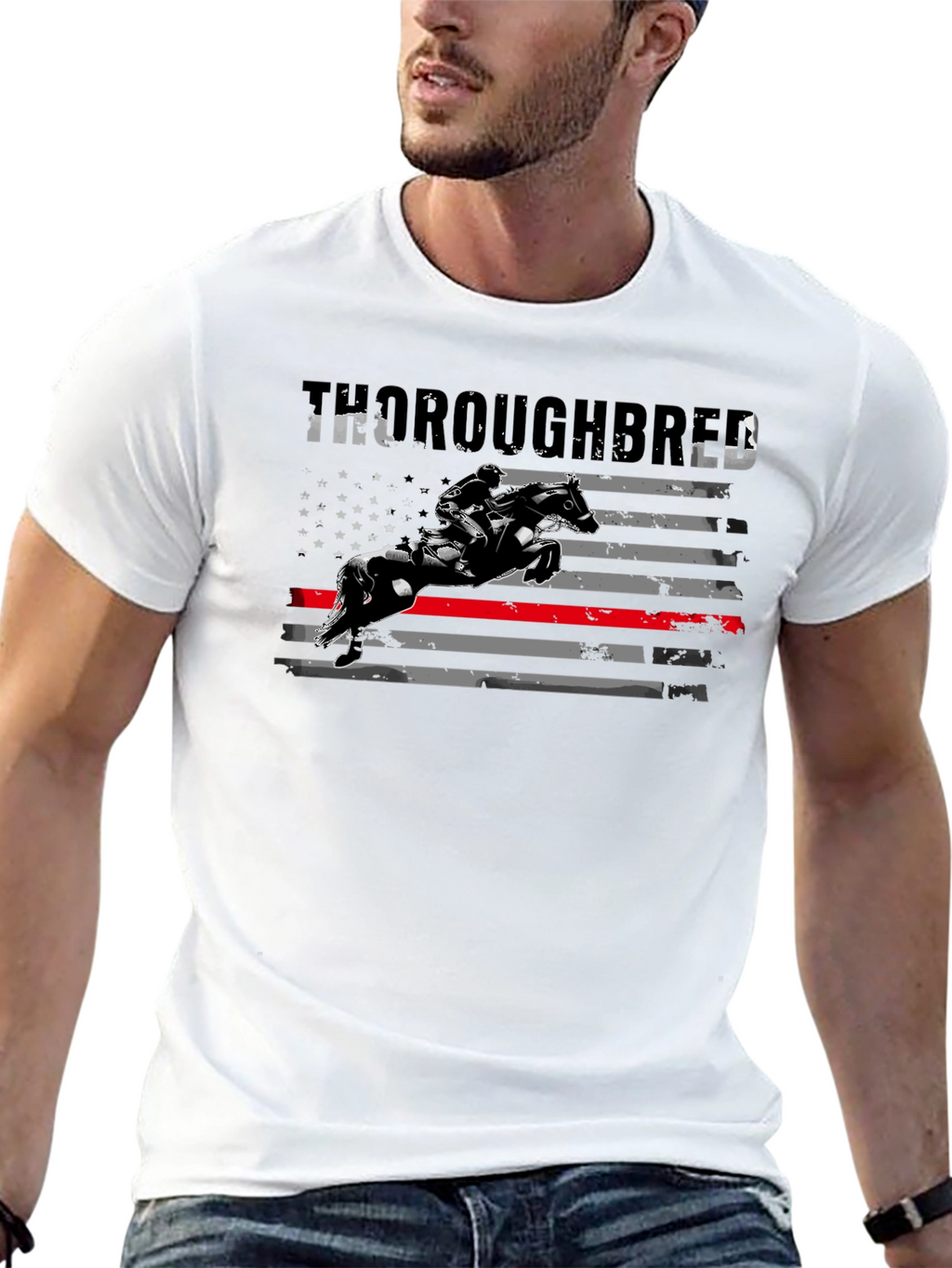 Thoroughbred Horse Rider American Flag T-Shirt