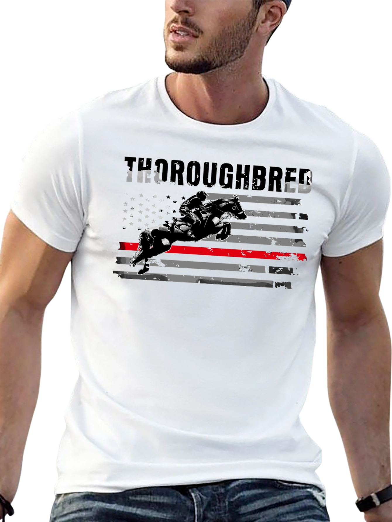Thoroughbred Horse Rider American Flag T-Shirt
