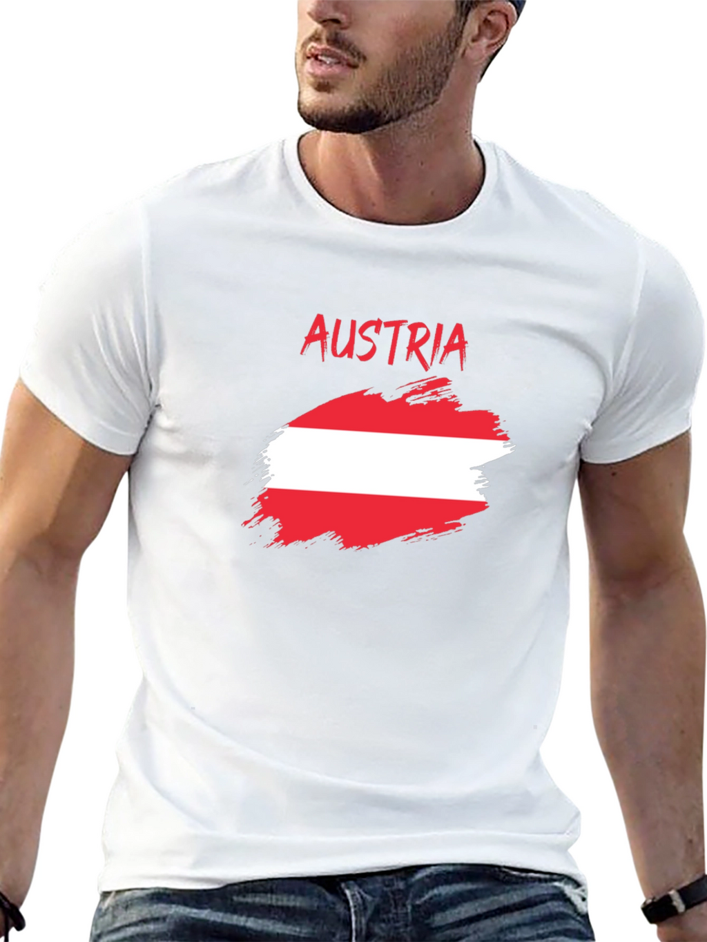 Austria Flag T-Shirt - Brush Stroke Design